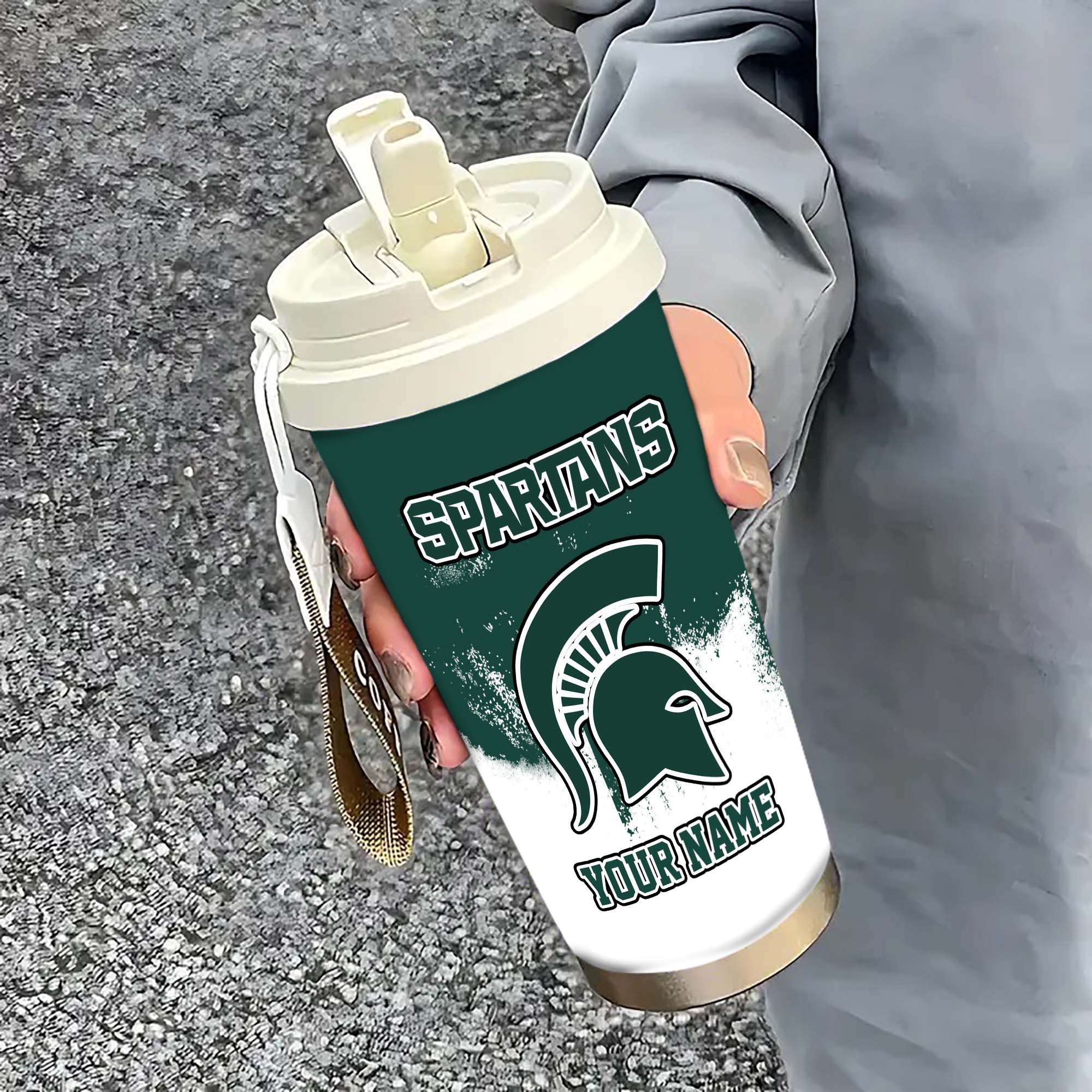 Michigan State Spartans Insulated Coffee Mug with Straw and Lid, Portable Coffee Travel Mug for Car, Fan Gifts EHIVM-0211799