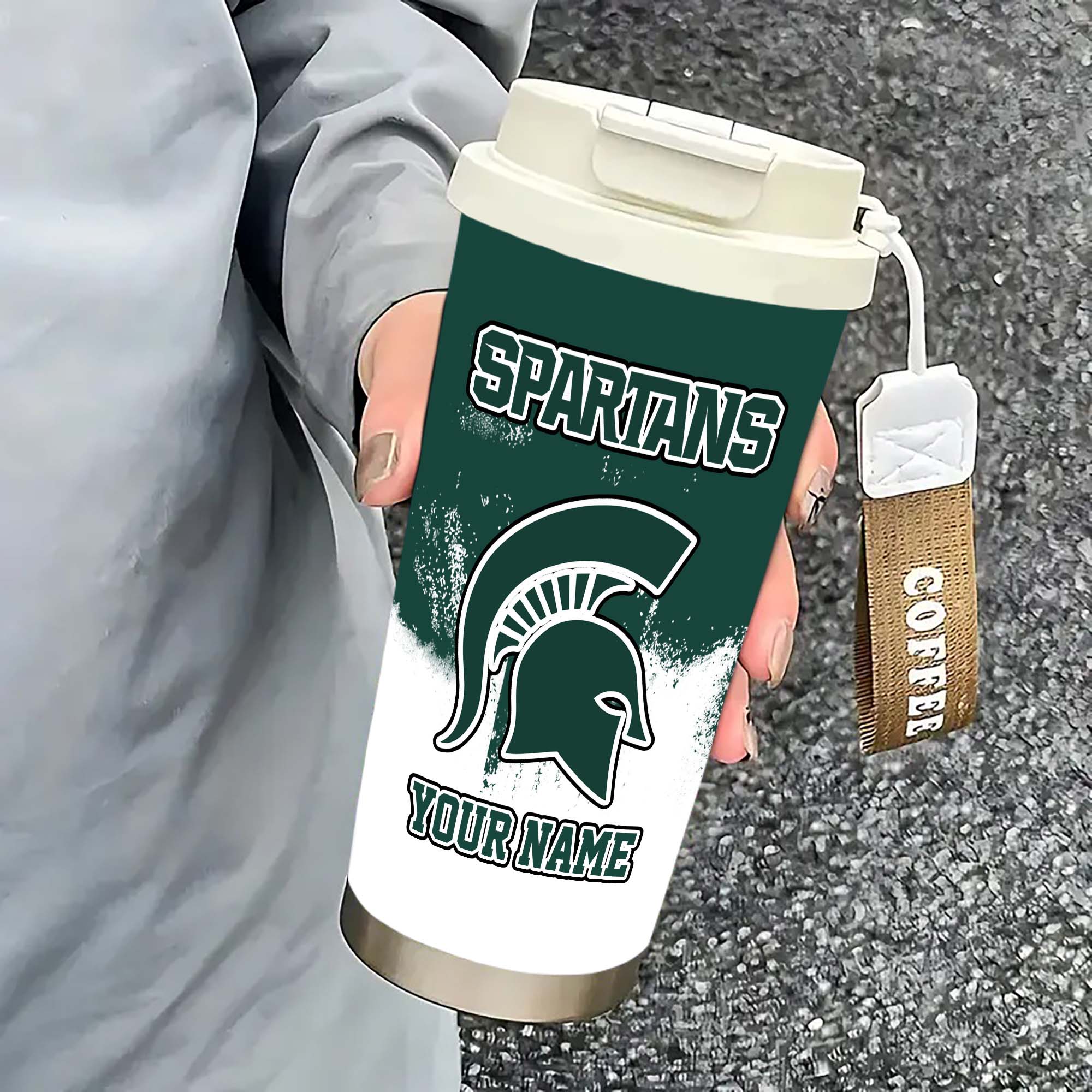 Alternative view of Michigan State Spartans Insulated Coffee Mug with Straw and Lid, Portable Coffee Travel Mug for Car, Fan Gifts EHIVM-0211799