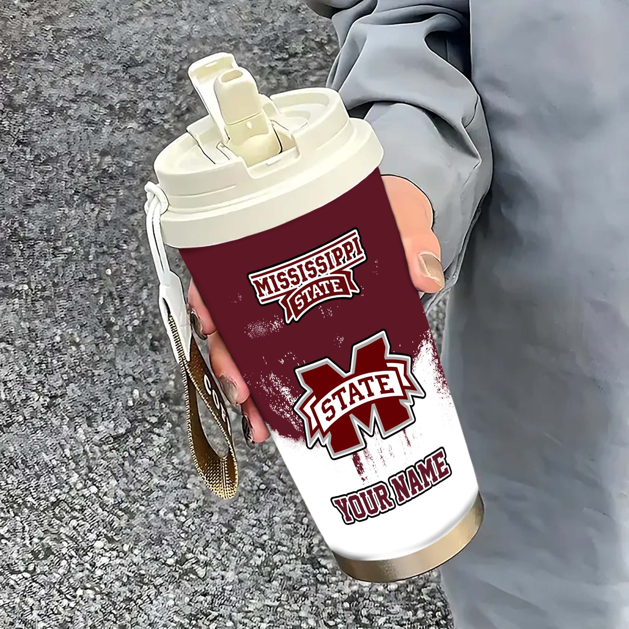 Mississippi State Bulldogs Insulated Coffee Mug with Straw and Lid, Portable Coffee Travel Mug for Car, Fan Gifts EHIVM-0211799