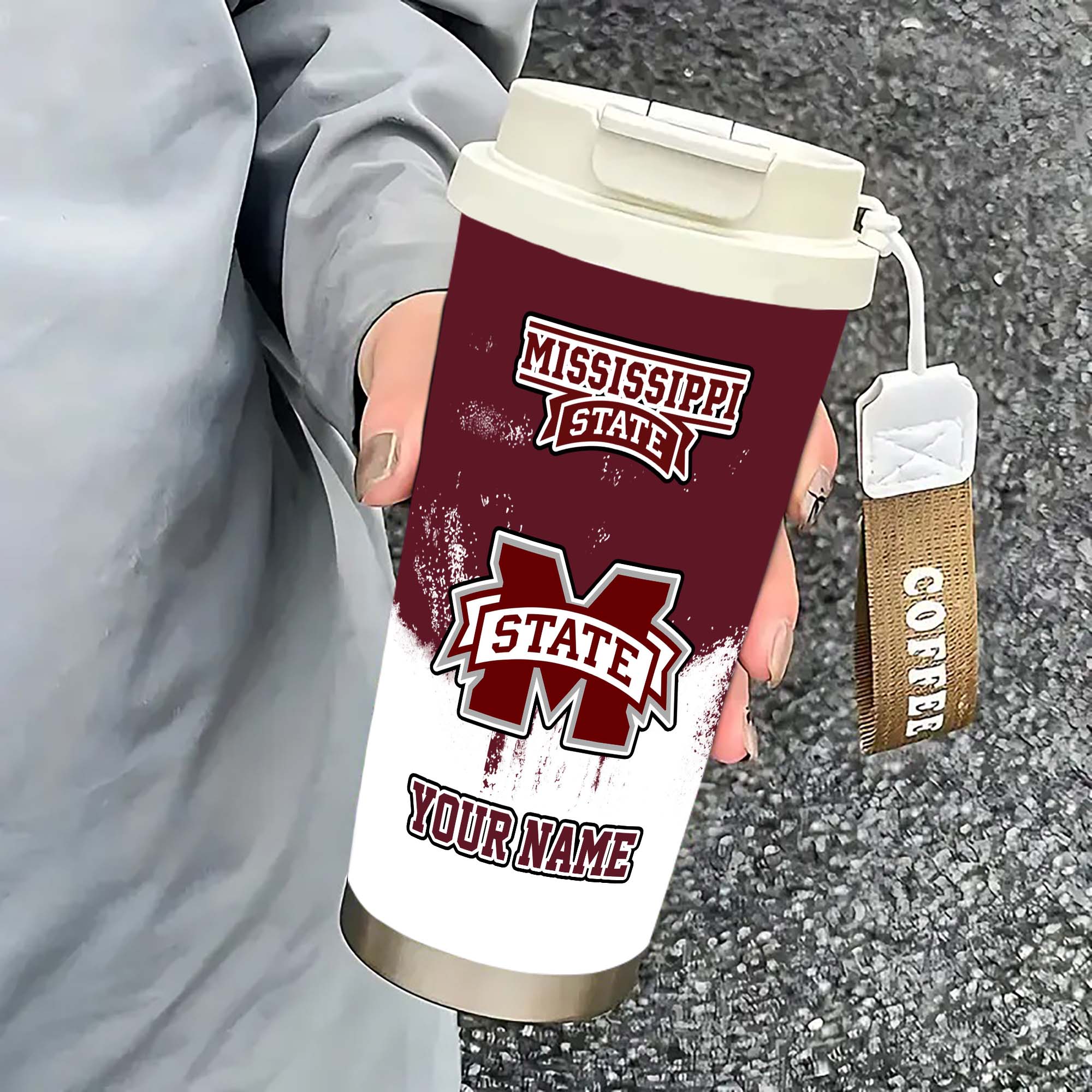 Alternative view of Mississippi State Bulldogs Insulated Coffee Mug with Straw and Lid, Portable Coffee Travel Mug for Car, Fan Gifts EHIVM-0211799