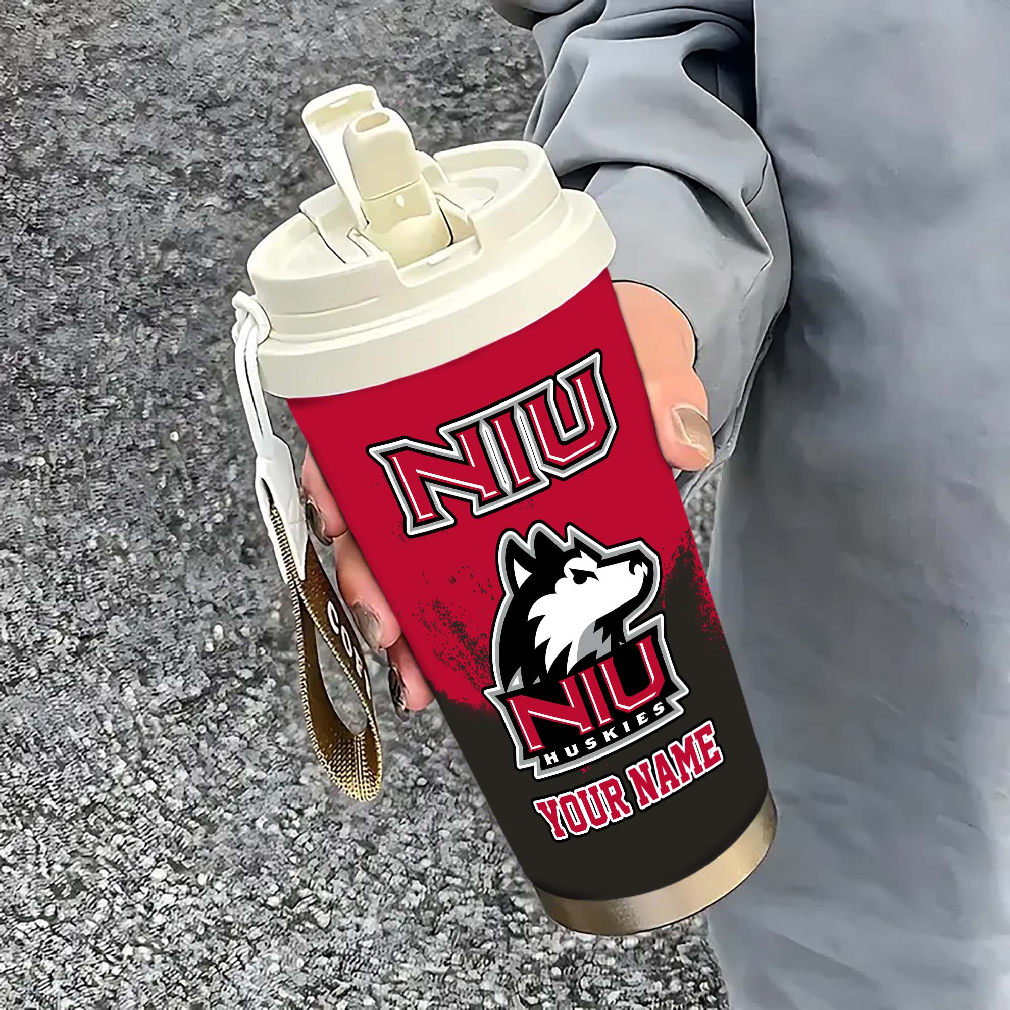 Northern Illinois Huskies Insulated Coffee Mug with Straw and Lid, Portable Coffee Travel Mug for Car, Fan Gifts EHIVM-0211799