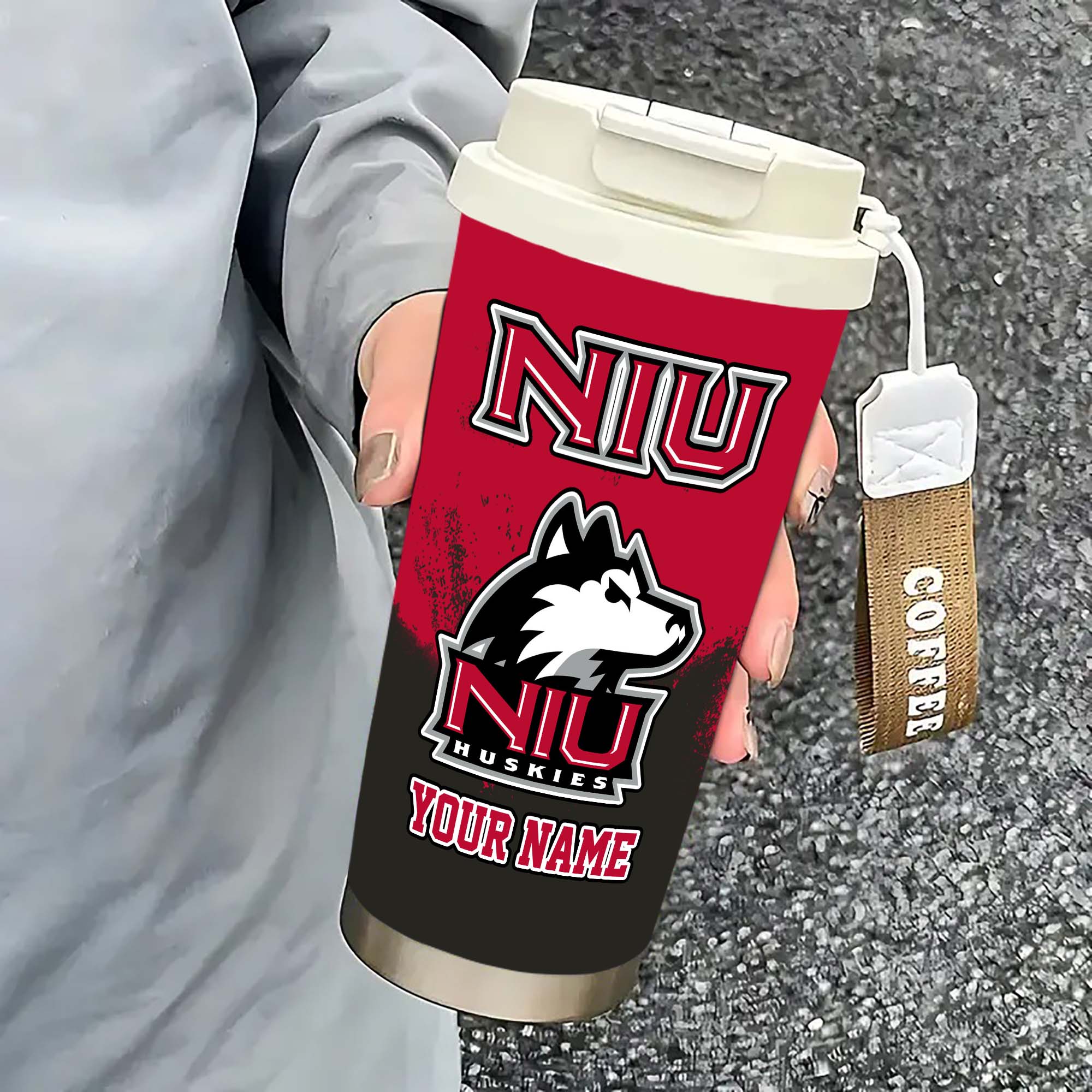 Alternative view of Northern Illinois Huskies Insulated Coffee Mug with Straw and Lid, Portable Coffee Travel Mug for Car, Fan Gifts EHIVM-0211799