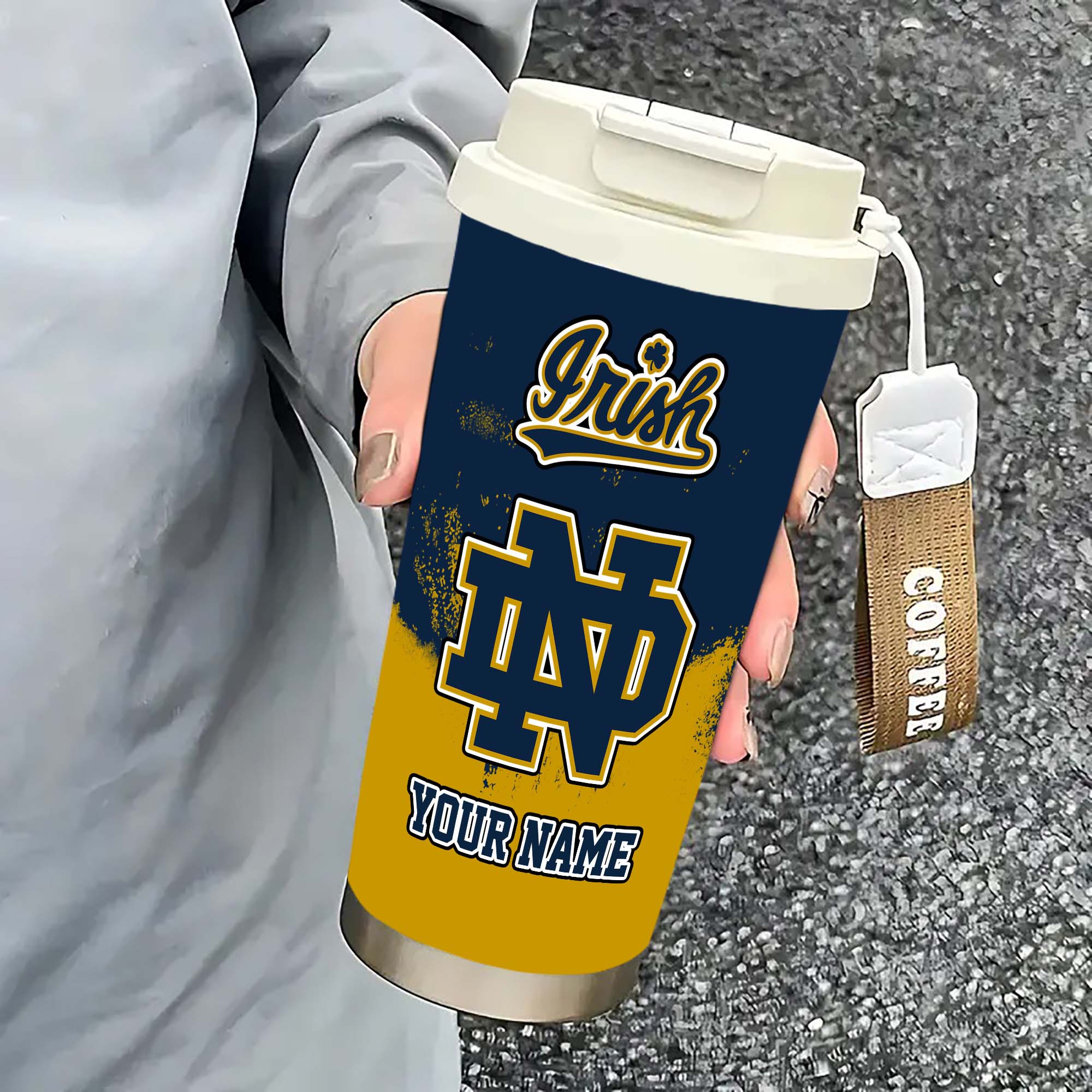 Alternative view of Notre Dame Fighting Irish Insulated Coffee Mug with Straw and Lid, Portable Coffee Travel Mug for Car, Fan Gifts EHIVM-0211799