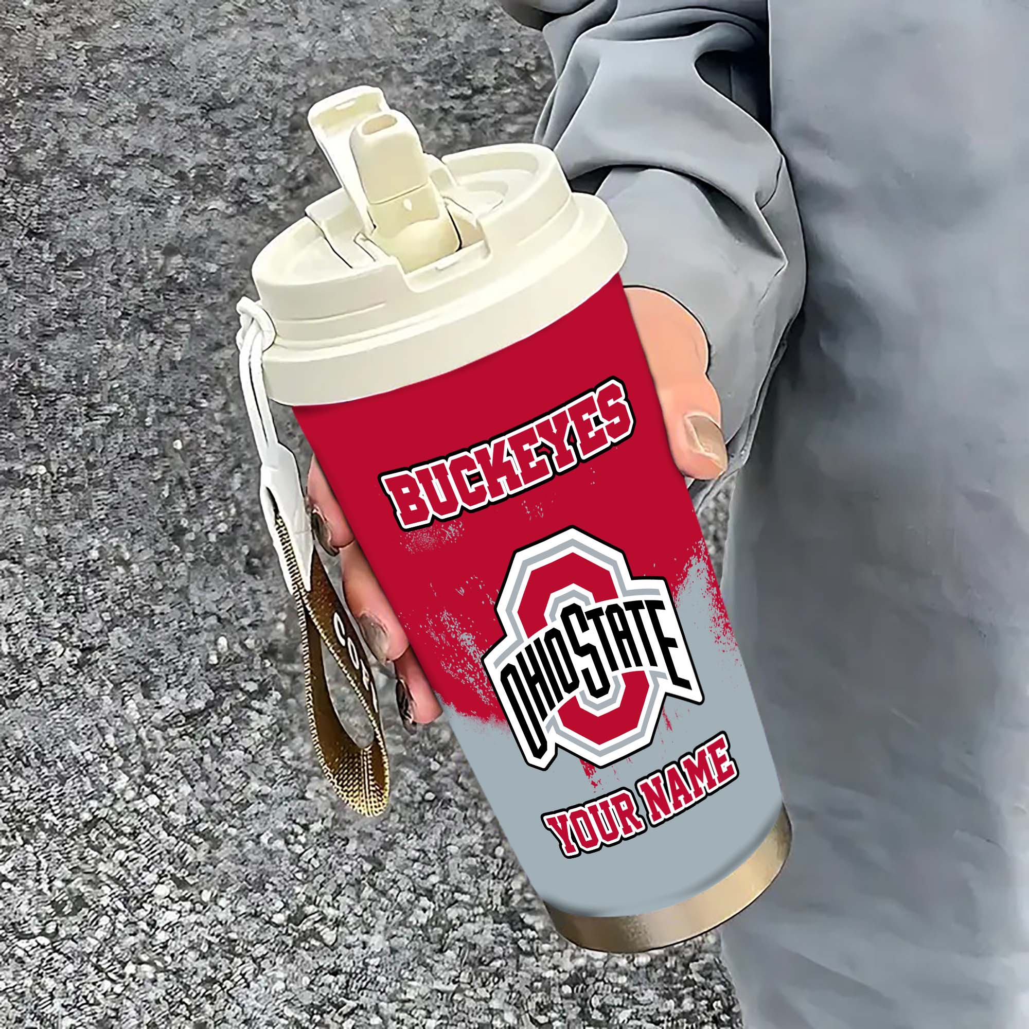 Ohio State Buckeyes Insulated Coffee Mug with Straw and Lid, Portable Coffee Travel Mug for Car, Fan Gifts EHIVM-0211799