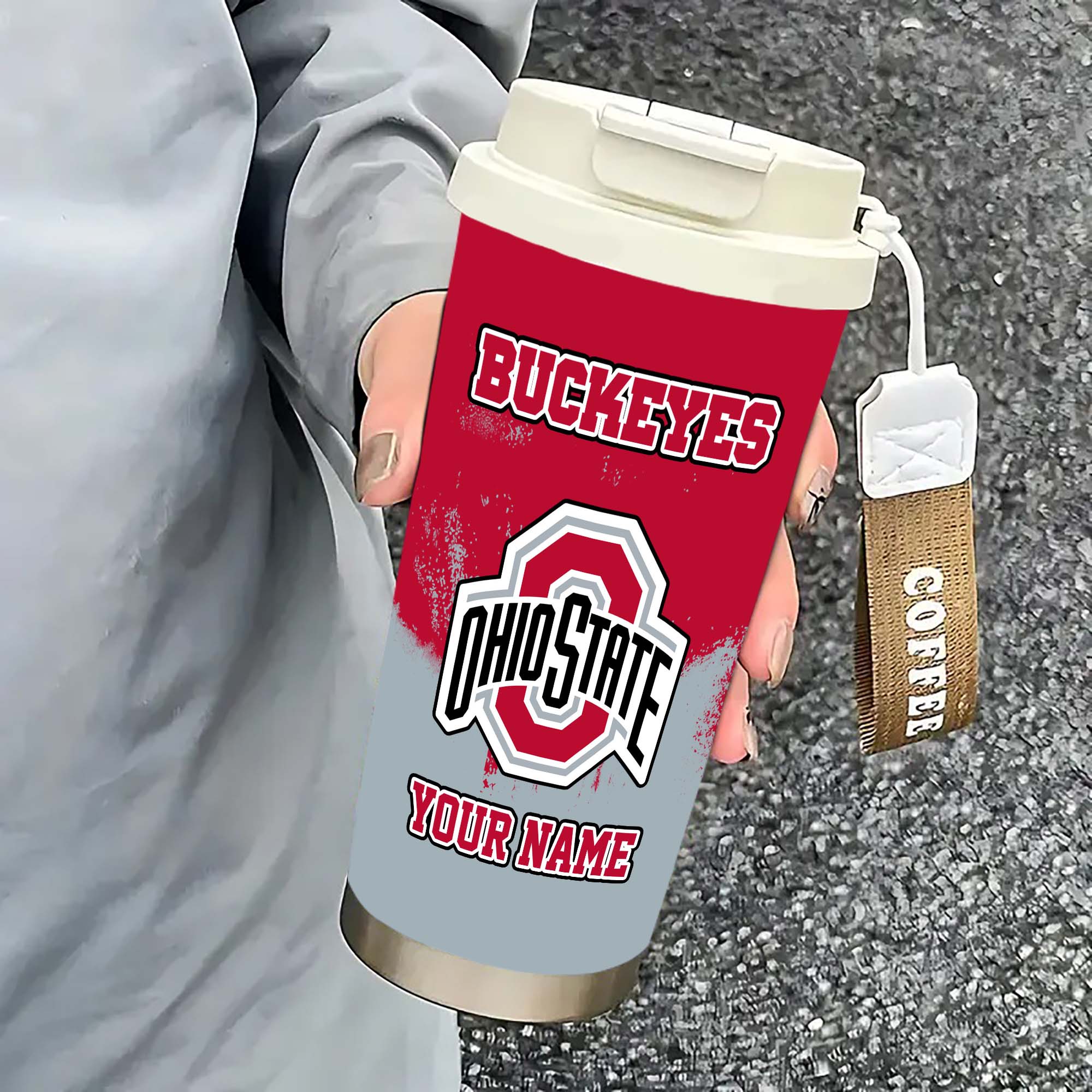 Alternative view of Ohio State Buckeyes Insulated Coffee Mug with Straw and Lid, Portable Coffee Travel Mug for Car, Fan Gifts EHIVM-0211799
