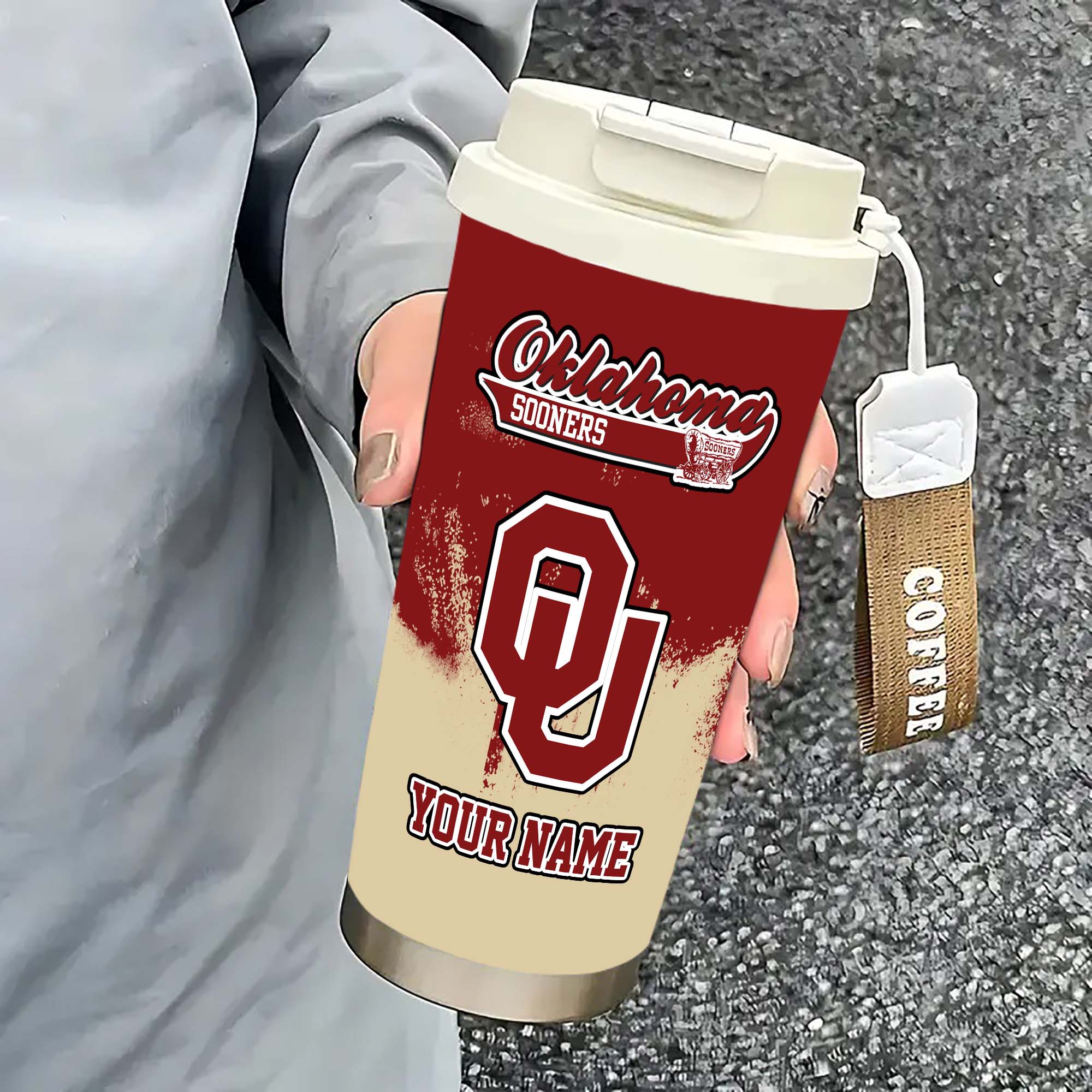 Alternative view of Oklahoma Sooners Insulated Coffee Mug with Straw and Lid, Portable Coffee Travel Mug for Car, Fan Gifts EHIVM-0211799