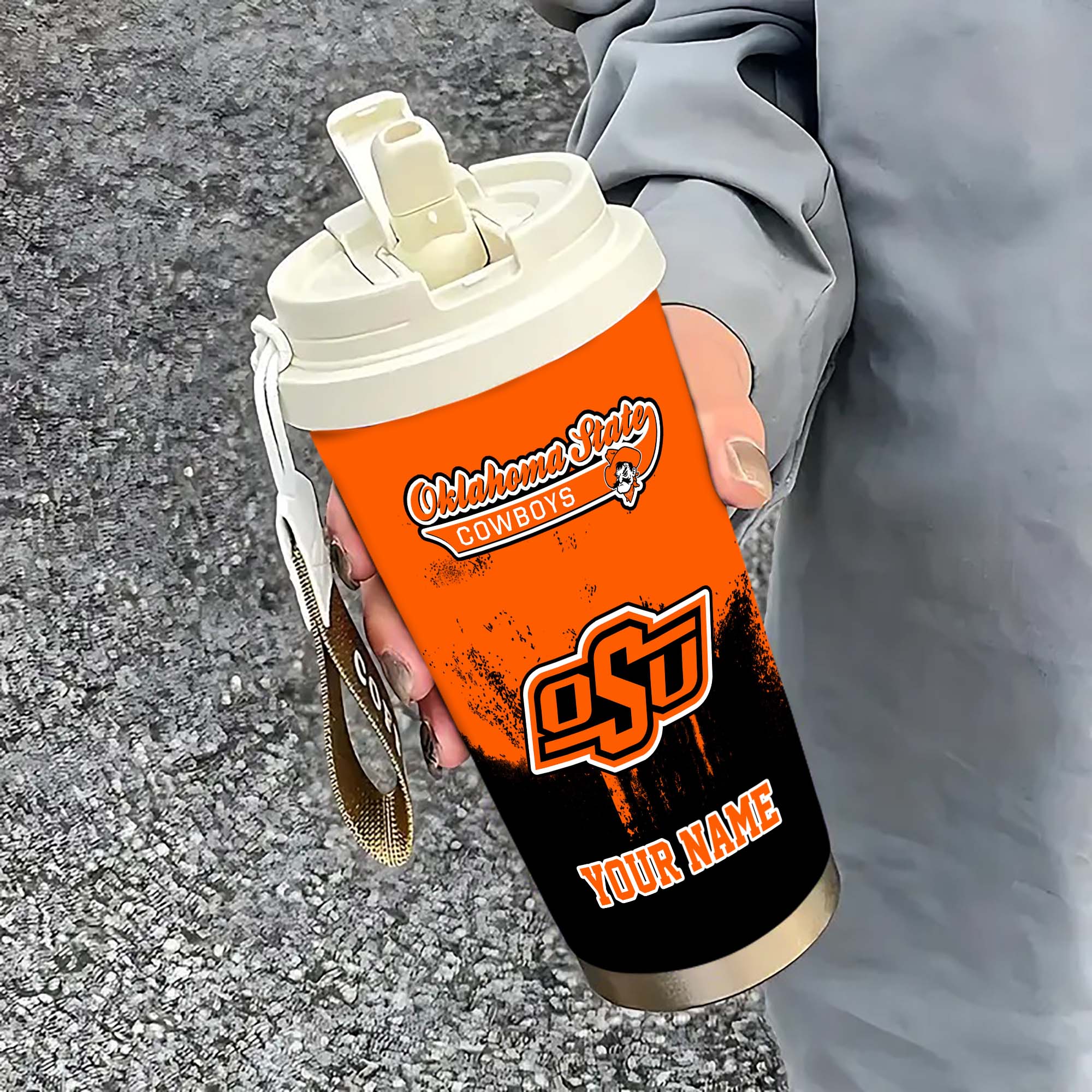 Oklahoma State Cowboys Insulated Coffee Mug with Straw and Lid, Portable Coffee Travel Mug for Car, Fan Gifts EHIVM-0211799