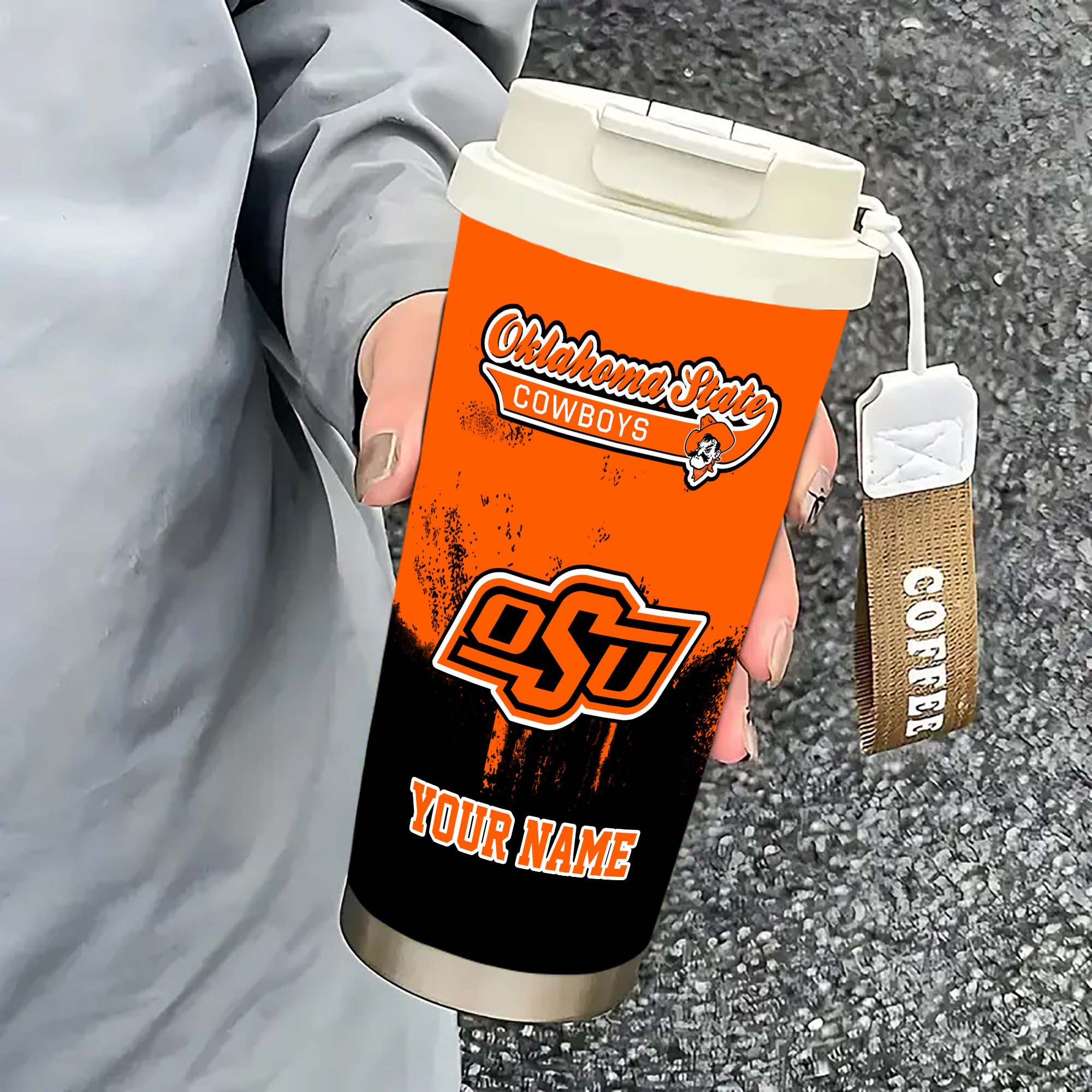 Alternative view of Oklahoma State Cowboys Insulated Coffee Mug with Straw and Lid, Portable Coffee Travel Mug for Car, Fan Gifts EHIVM-0211799