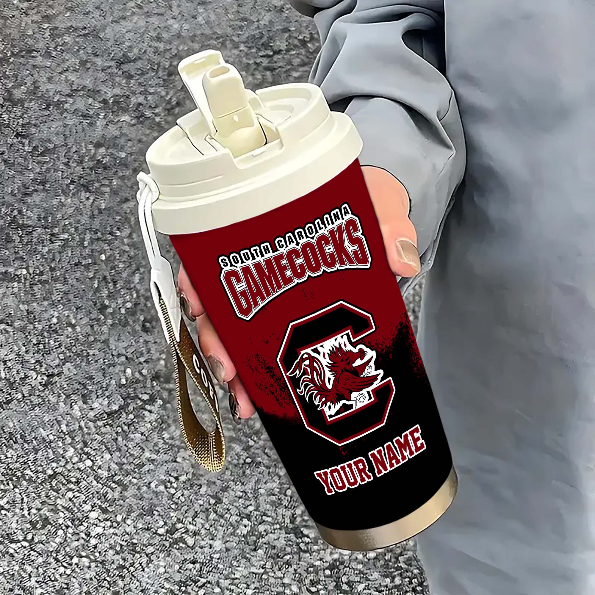 South Carolina Gamecocks Insulated Coffee Mug with Straw and Lid, Portable Coffee Travel Mug for Car, Fan Gifts EHIVM-0211799