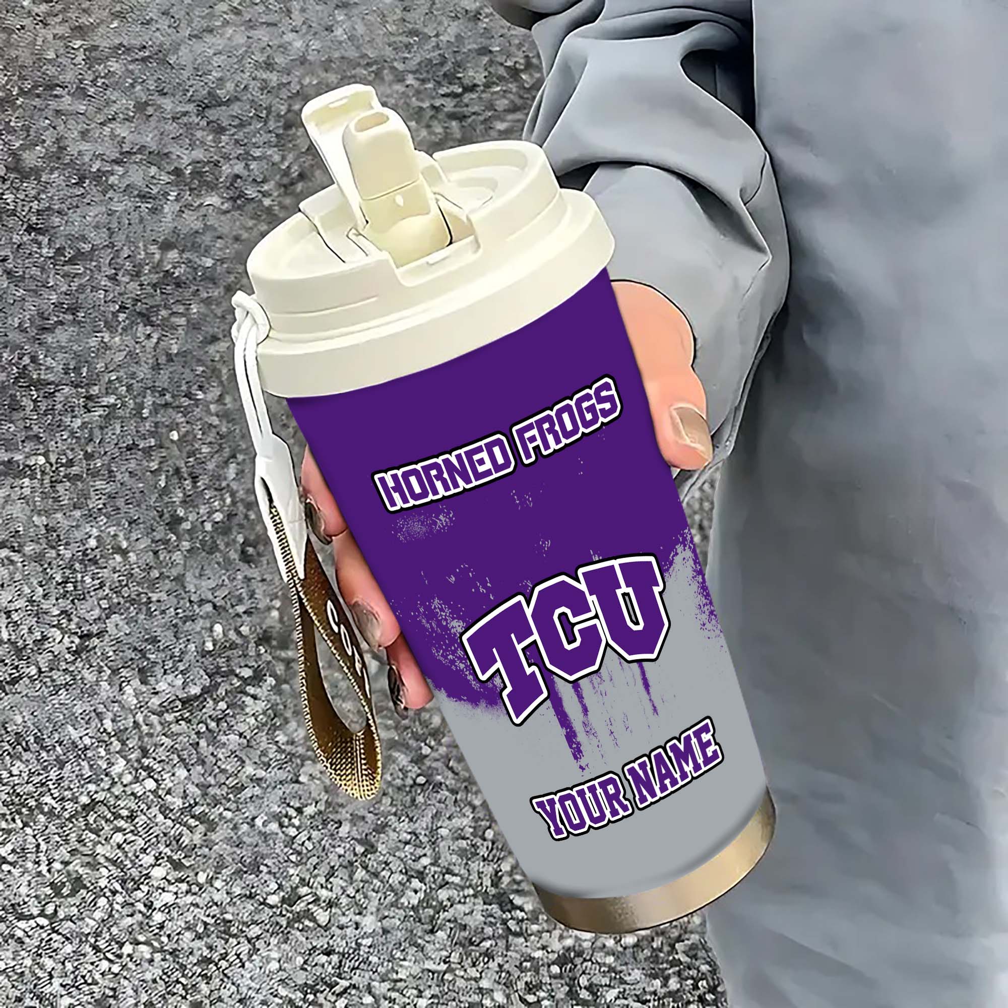 TCU Horned Frogs Insulated Coffee Mug with Straw and Lid, Portable Coffee Travel Mug for Car, Fan Gifts EHIVM-0211799