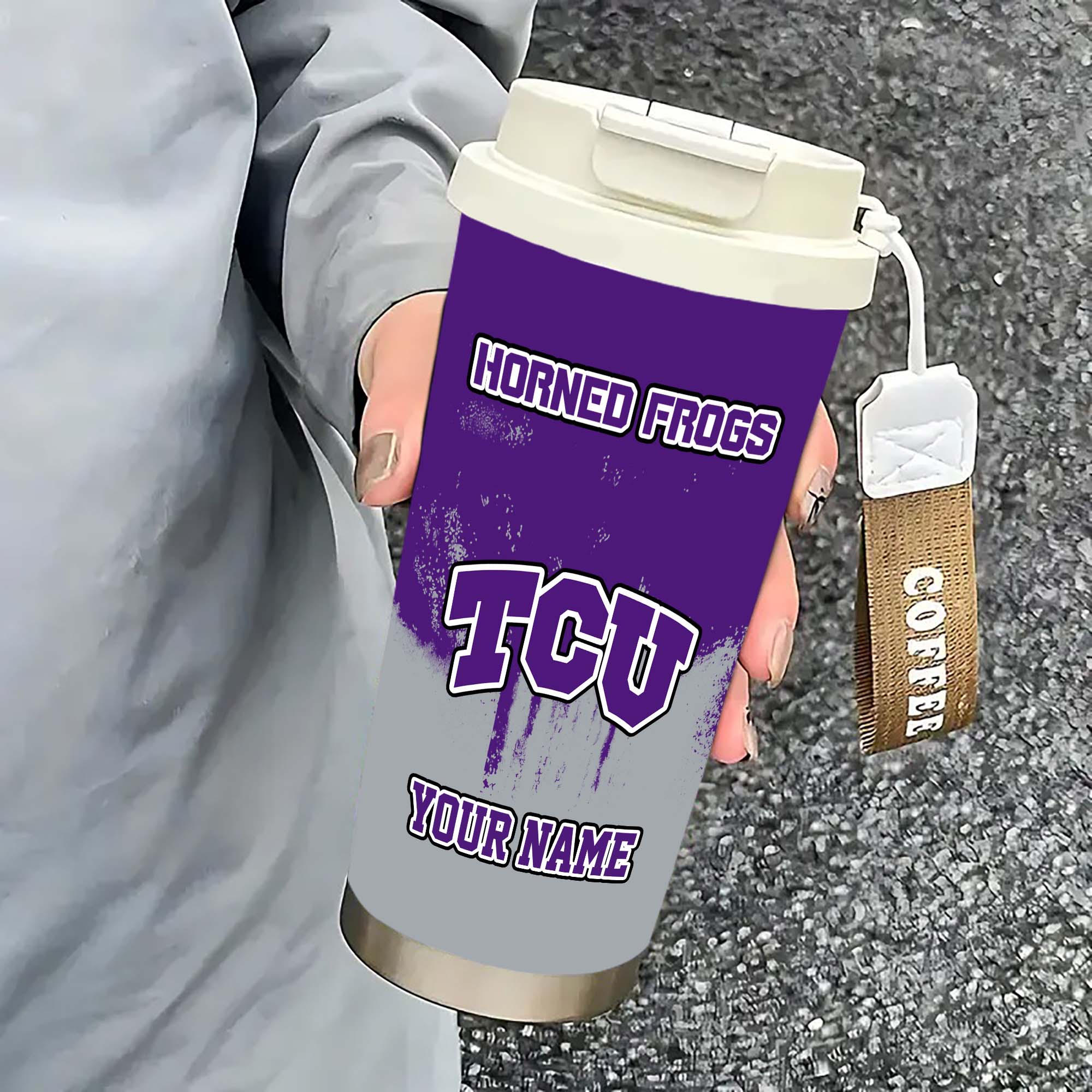 Alternative view of TCU Horned Frogs Insulated Coffee Mug with Straw and Lid, Portable Coffee Travel Mug for Car, Fan Gifts EHIVM-0211799
