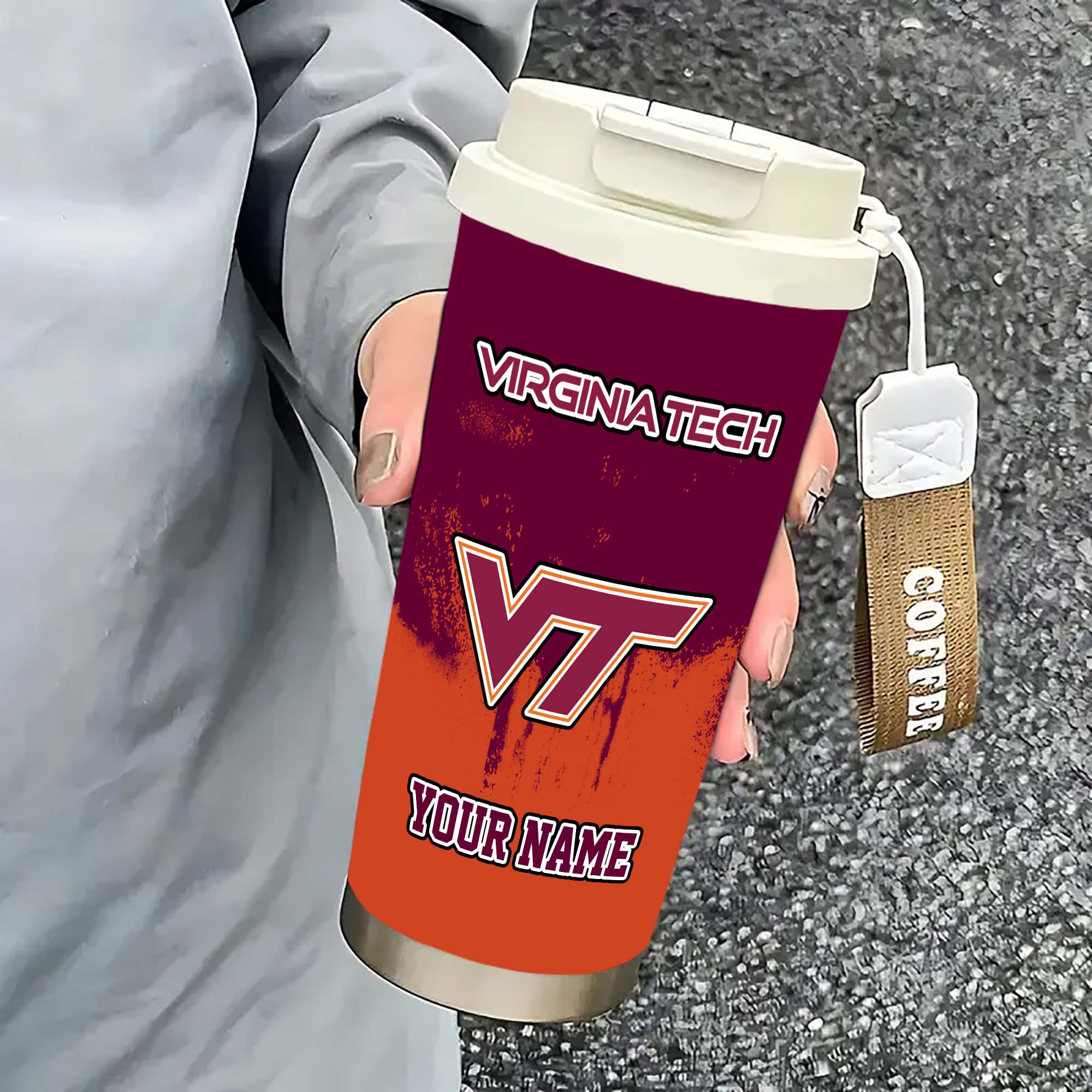 Alternative view of Virginia Tech Hokies Insulated Coffee Mug with Straw and Lid, Portable Coffee Travel Mug for Car, Fan Gifts EHIVM-0211799