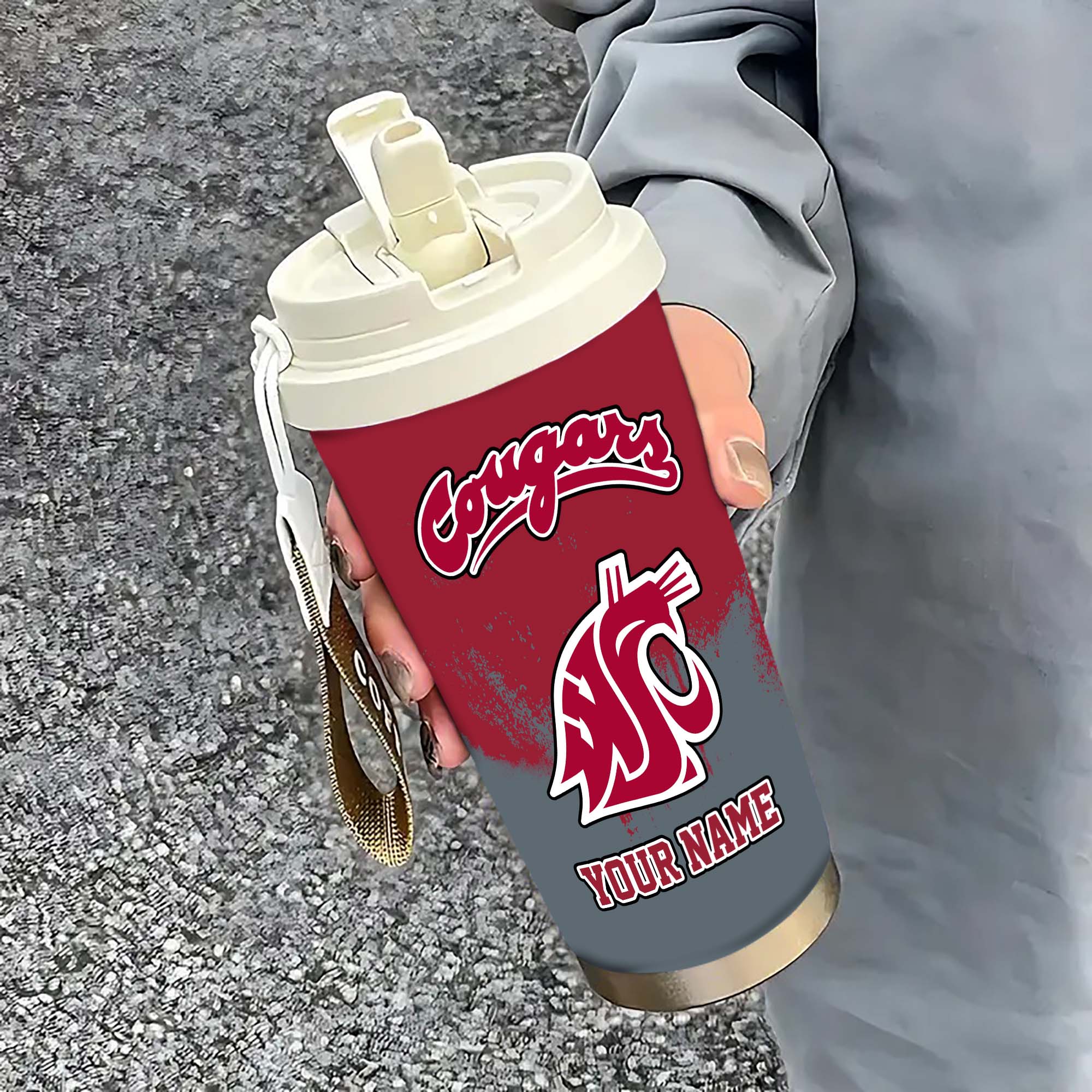 Washington State Cougars Insulated Coffee Mug with Straw and Lid, Portable Coffee Travel Mug for Car, Fan Gifts EHIVM-0211799