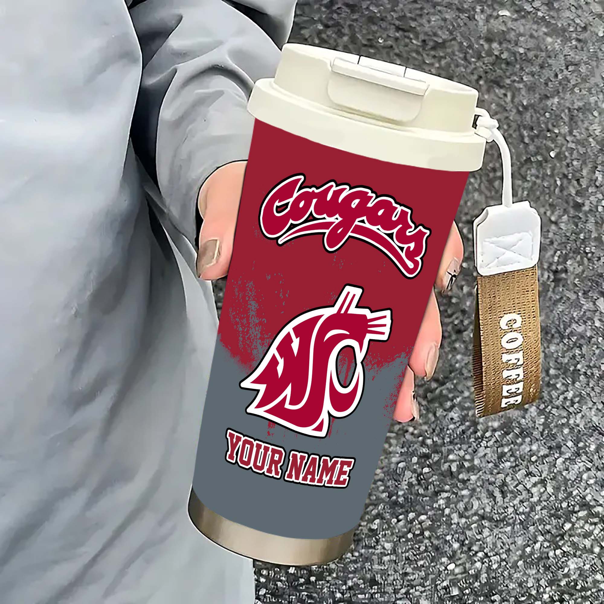 Alternative view of Washington State Cougars Insulated Coffee Mug with Straw and Lid, Portable Coffee Travel Mug for Car, Fan Gifts EHIVM-0211799