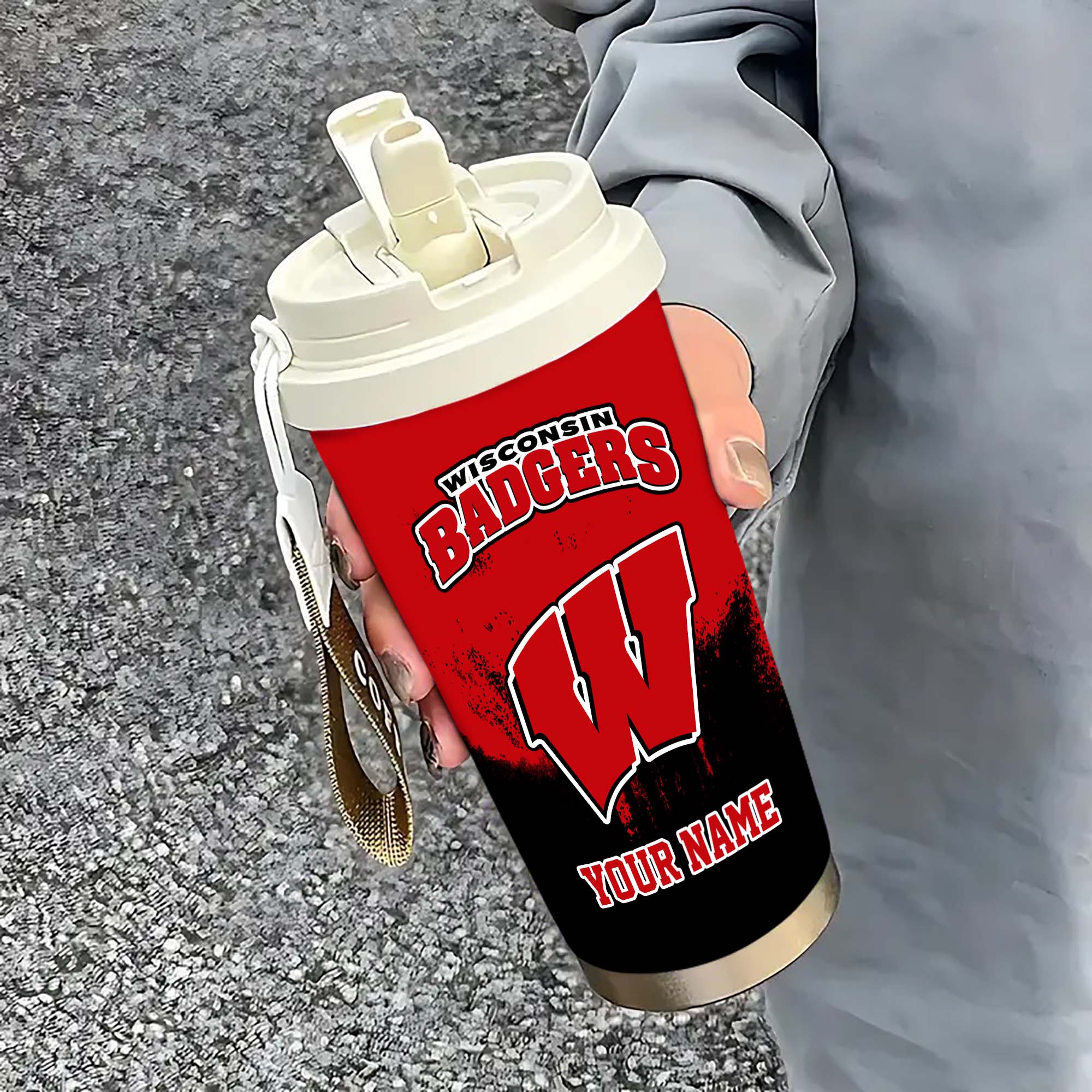 Wisconsin Badgers Insulated Coffee Mug with Straw and Lid, Portable Coffee Travel Mug for Car, Fan Gifts EHIVM-0211799