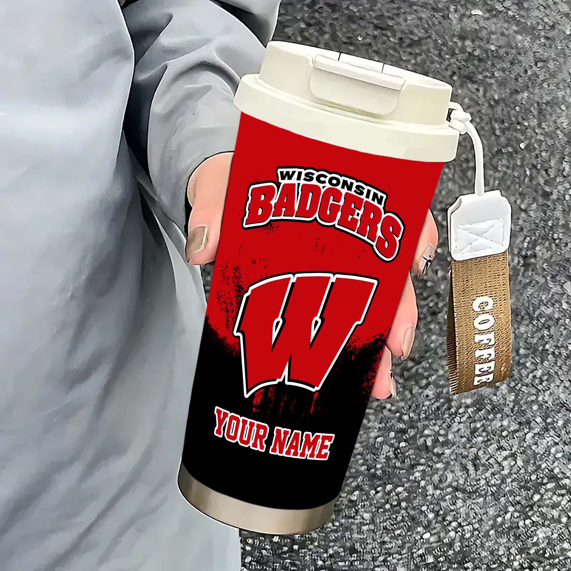 Alternative view of Wisconsin Badgers Insulated Coffee Mug with Straw and Lid, Portable Coffee Travel Mug for Car, Fan Gifts EHIVM-0211799
