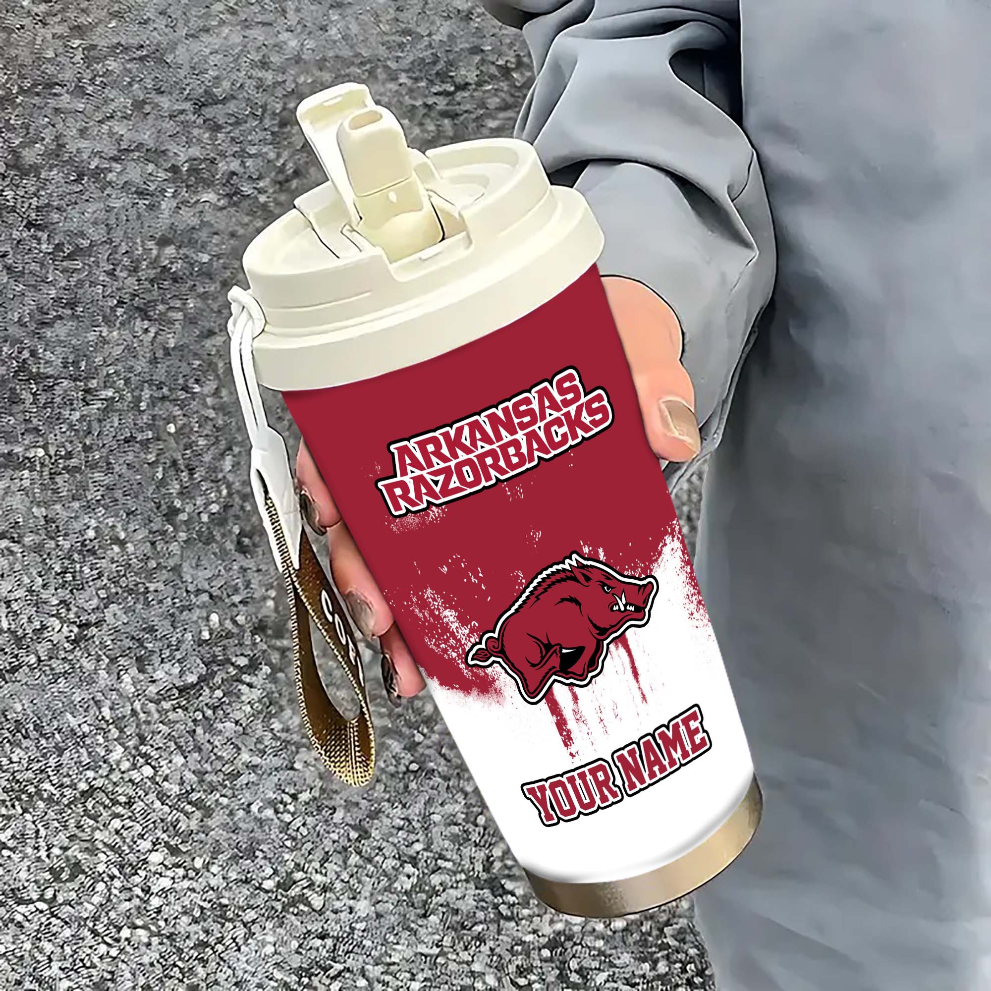 Arkansas Razorbacks Insulated Coffee Mug with Straw and Lid, Portable Coffee Travel Mug for Car, Fan Gifts EHIVM-0211799