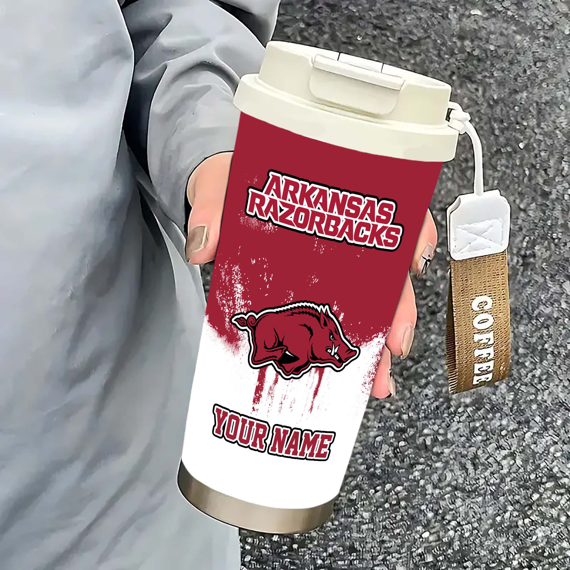Alternative view of Arkansas Razorbacks Insulated Coffee Mug with Straw and Lid, Portable Coffee Travel Mug for Car, Fan Gifts EHIVM-0211799