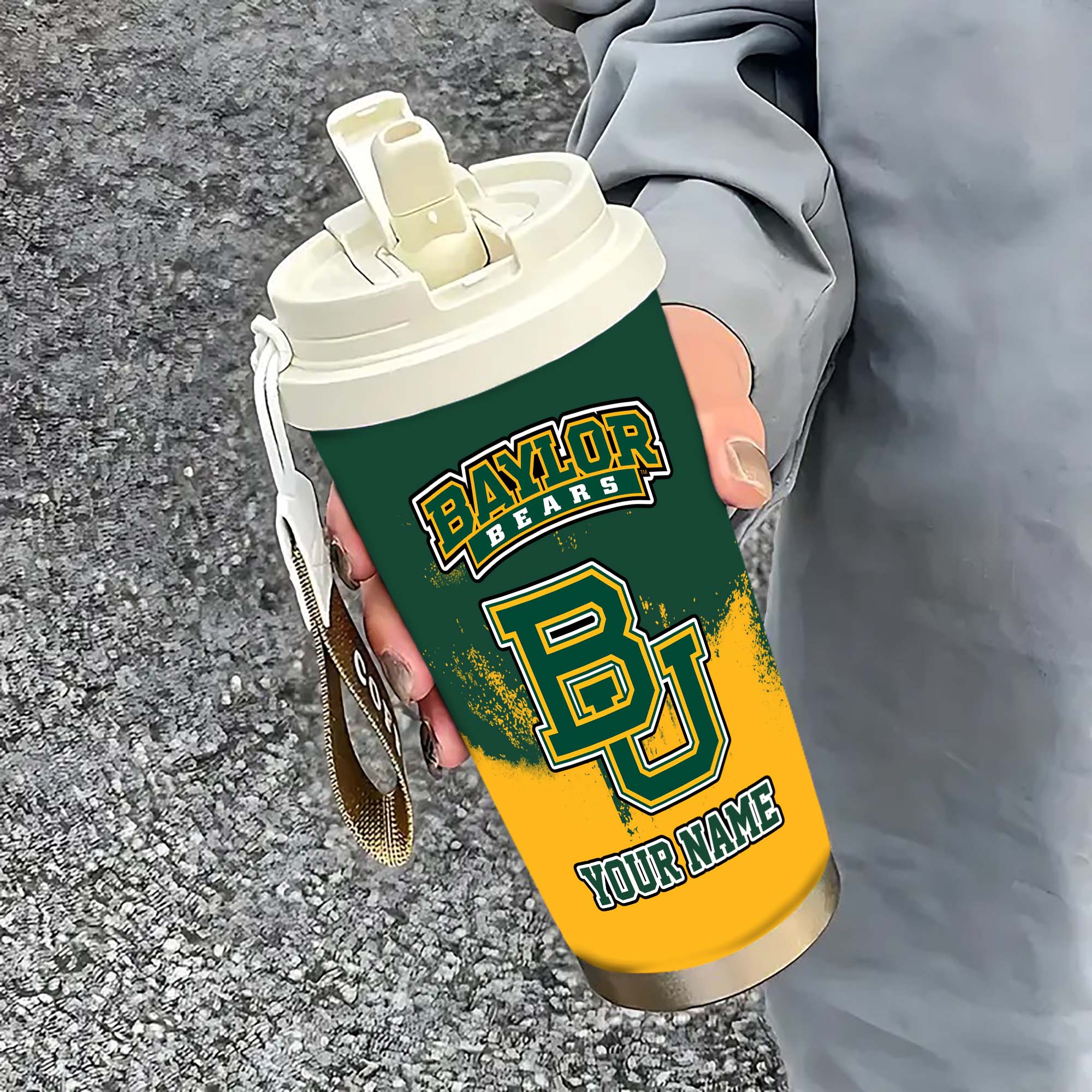 Baylor Bears Insulated Coffee Mug with Straw and Lid, Portable Coffee Travel Mug for Car, Fan Gifts EHIVM-0211799