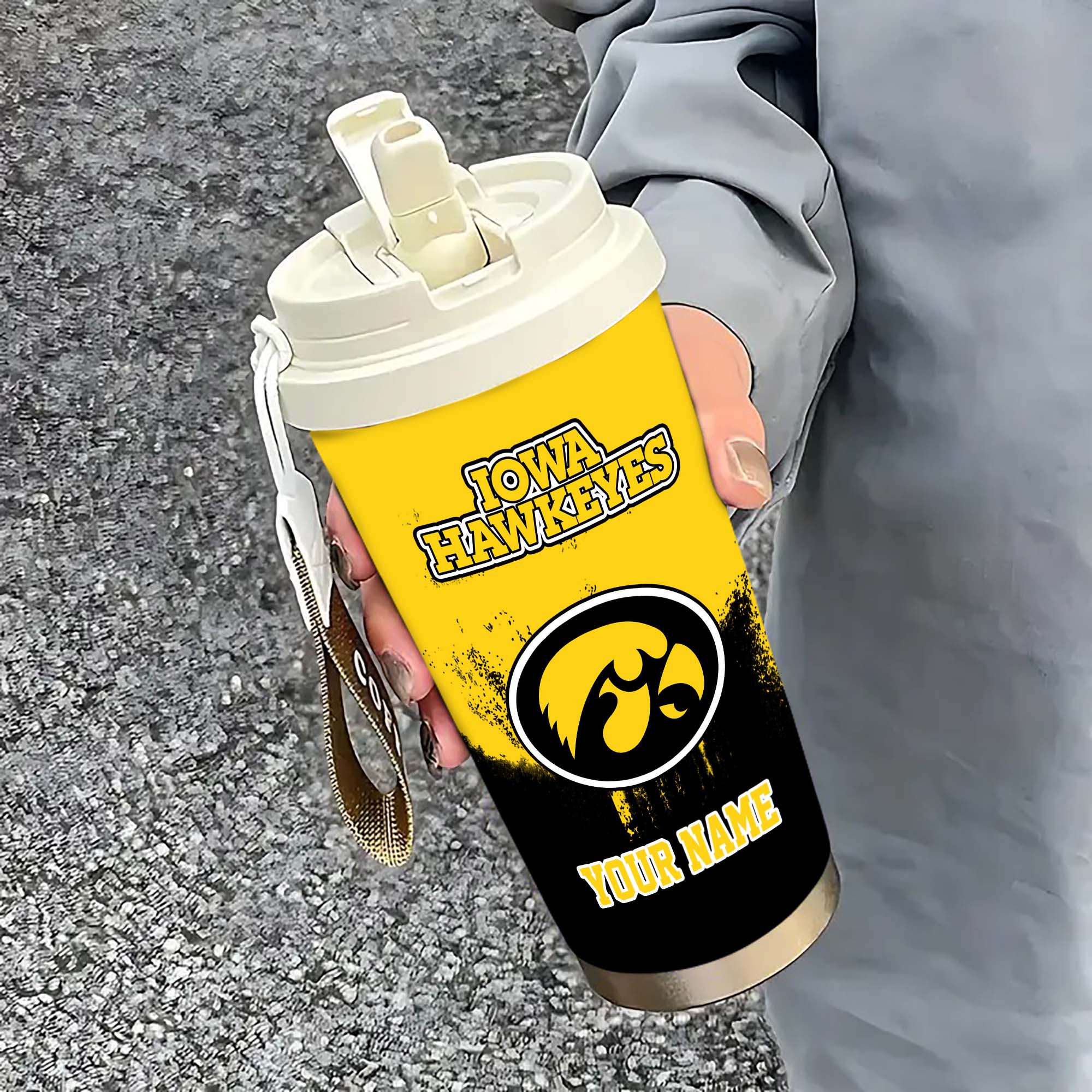 Iowa Hawkeyes Insulated Coffee Mug with Straw and Lid, Portable Coffee Travel Mug for Car, Fan Gifts EHIVM-0211799