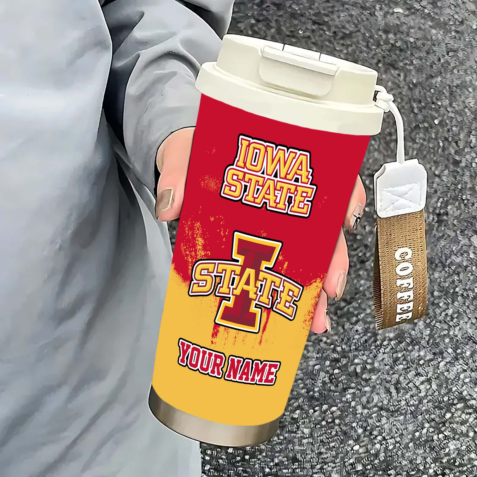 Alternative view of Iowa State Cyclones Insulated Coffee Mug with Straw and Lid, Portable Coffee Travel Mug for Car, Fan Gifts EHIVM-0211799