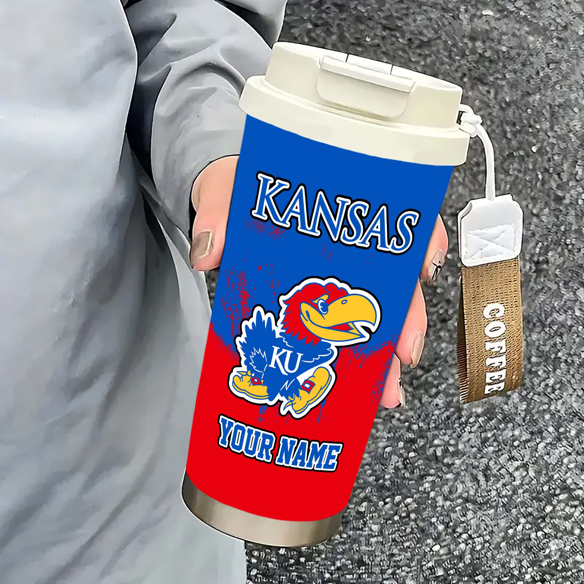 Alternative view of Kansas Jayhawks Insulated Coffee Mug with Straw and Lid, Portable Coffee Travel Mug for Car, Fan Gifts EHIVM-0211799