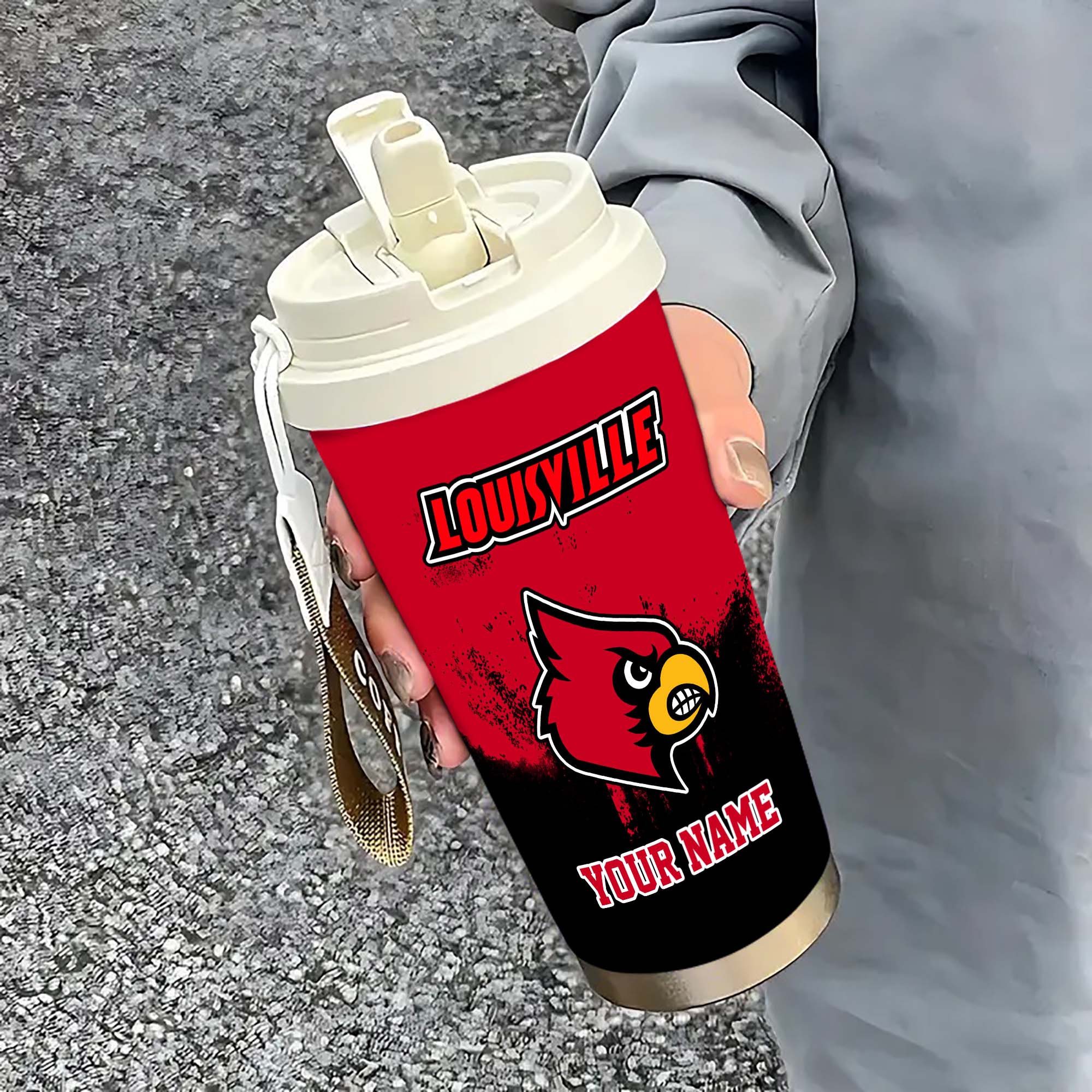Louisville Cardinals Insulated Coffee Mug with Straw and Lid, Portable Coffee Travel Mug for Car, Fan Gifts EHIVM-0211799