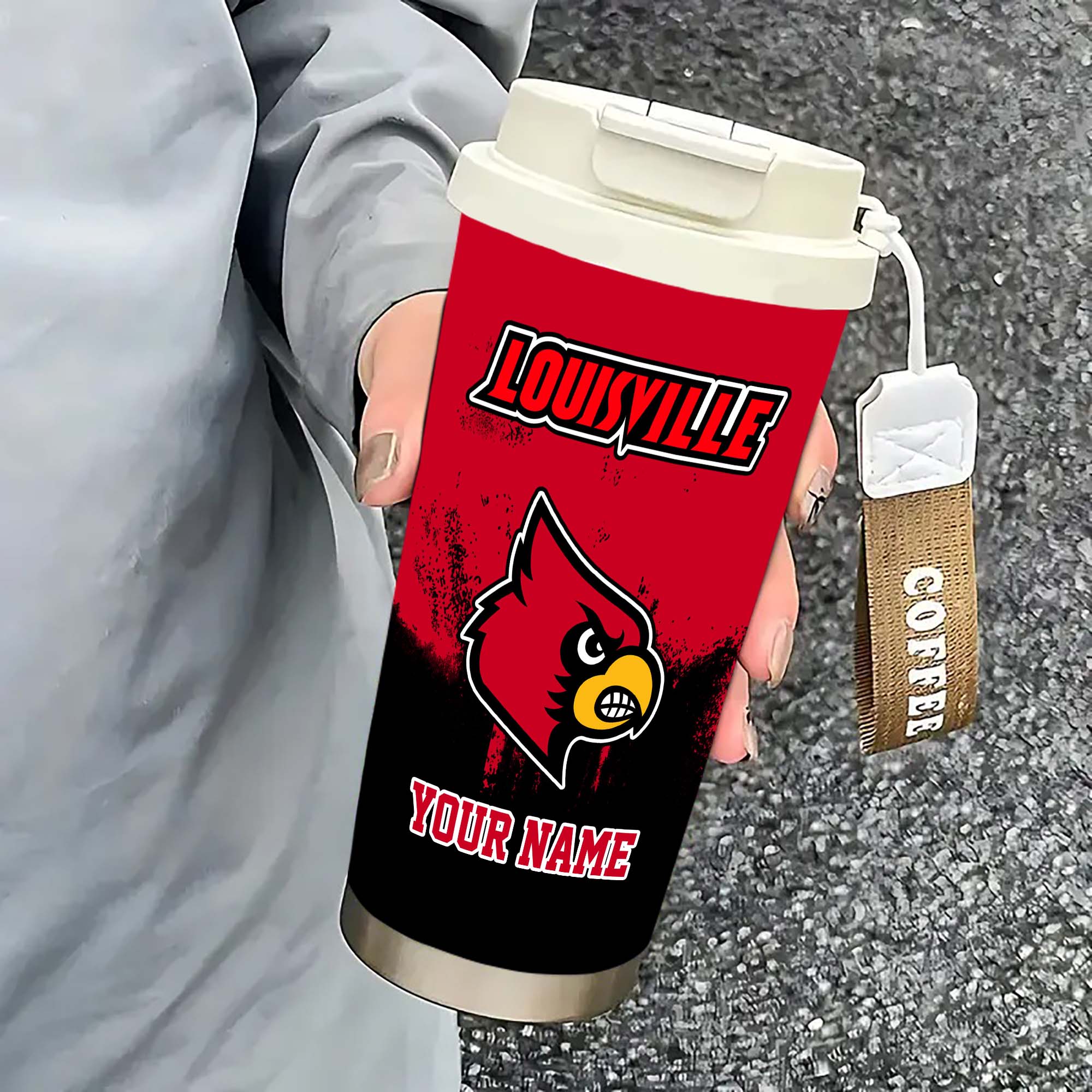 Alternative view of Louisville Cardinals Insulated Coffee Mug with Straw and Lid, Portable Coffee Travel Mug for Car, Fan Gifts EHIVM-0211799