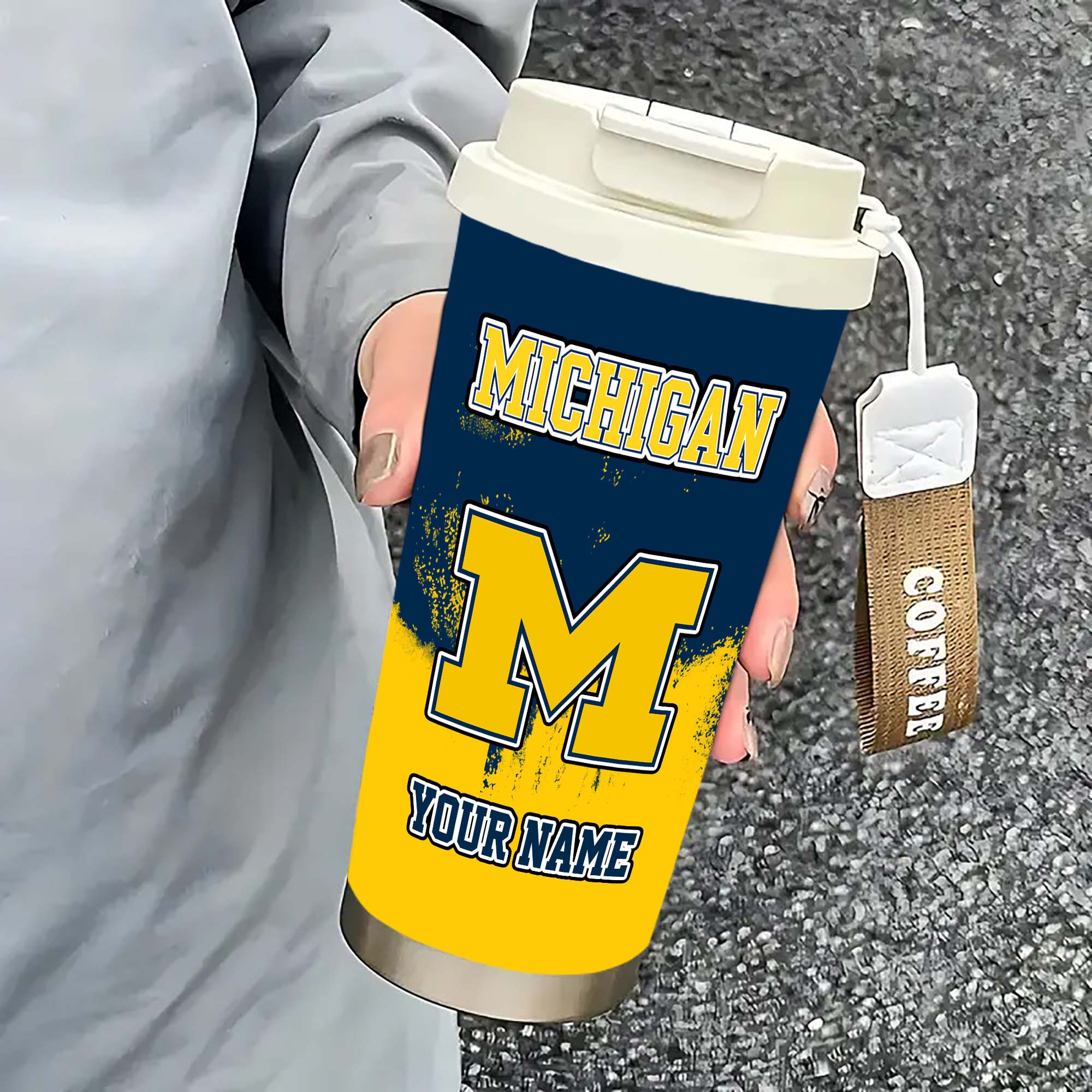 Alternative view of Michigan Wolverines Insulated Coffee Mug with Straw and Lid, Portable Coffee Travel Mug for Car, Fan Gifts EHIVM-0211799