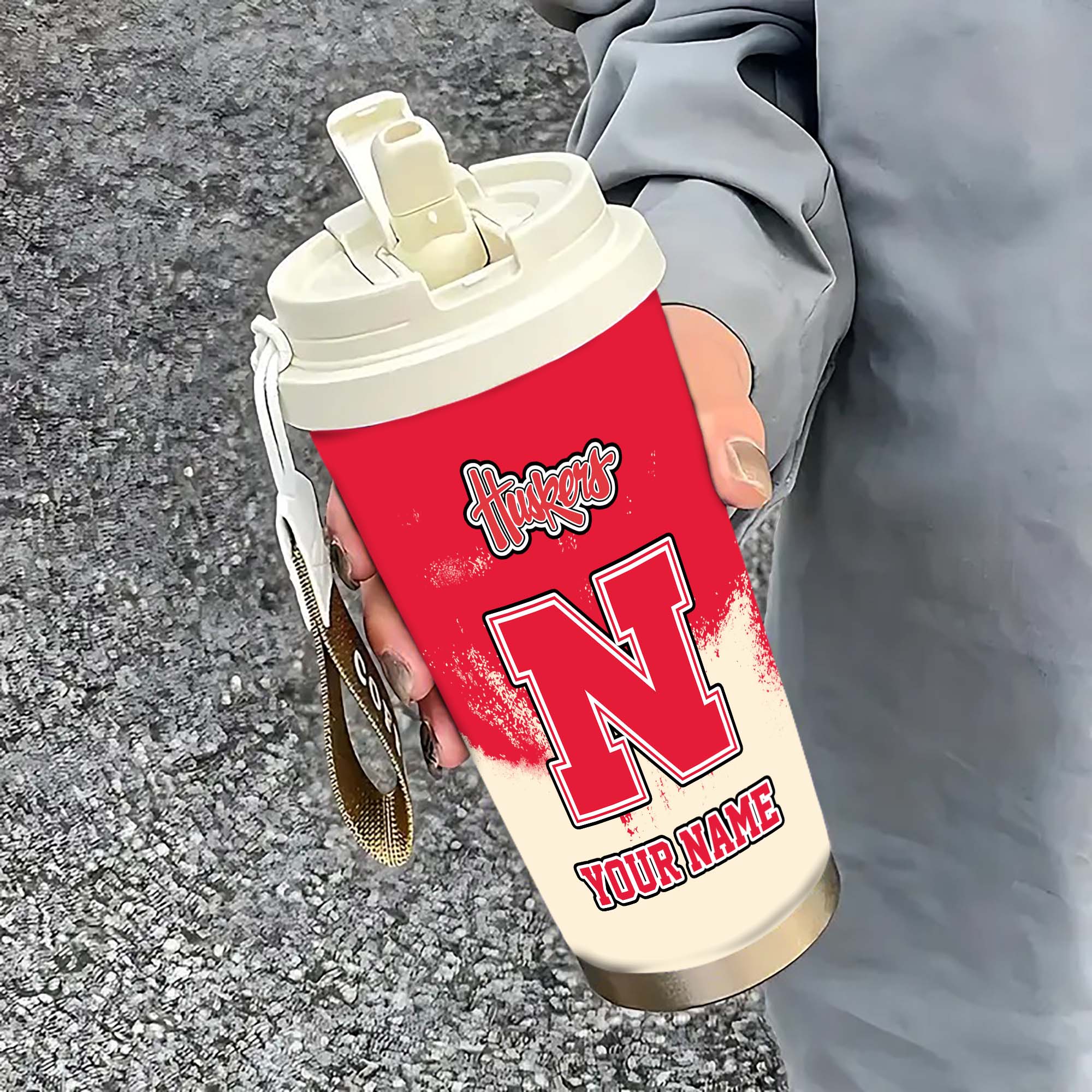 Nebraska Cornhuskers Insulated Coffee Mug with Straw and Lid, Portable Coffee Travel Mug for Car, Fan Gifts EHIVM-0211799