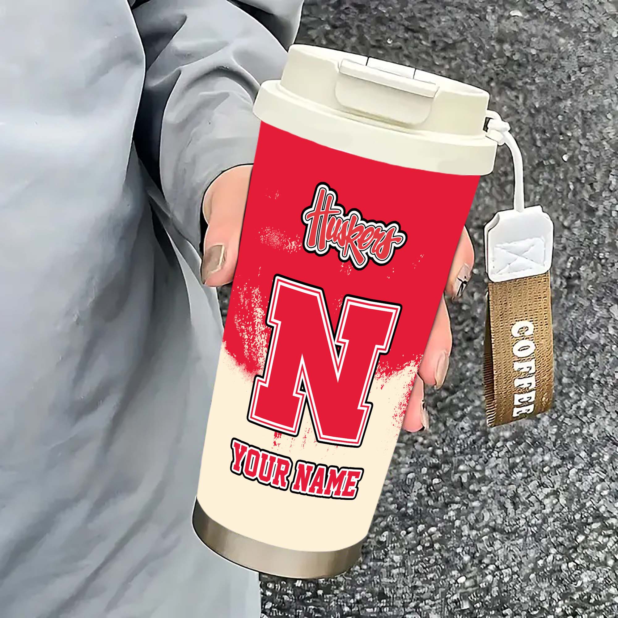 Alternative view of Nebraska Cornhuskers Insulated Coffee Mug with Straw and Lid, Portable Coffee Travel Mug for Car, Fan Gifts EHIVM-0211799