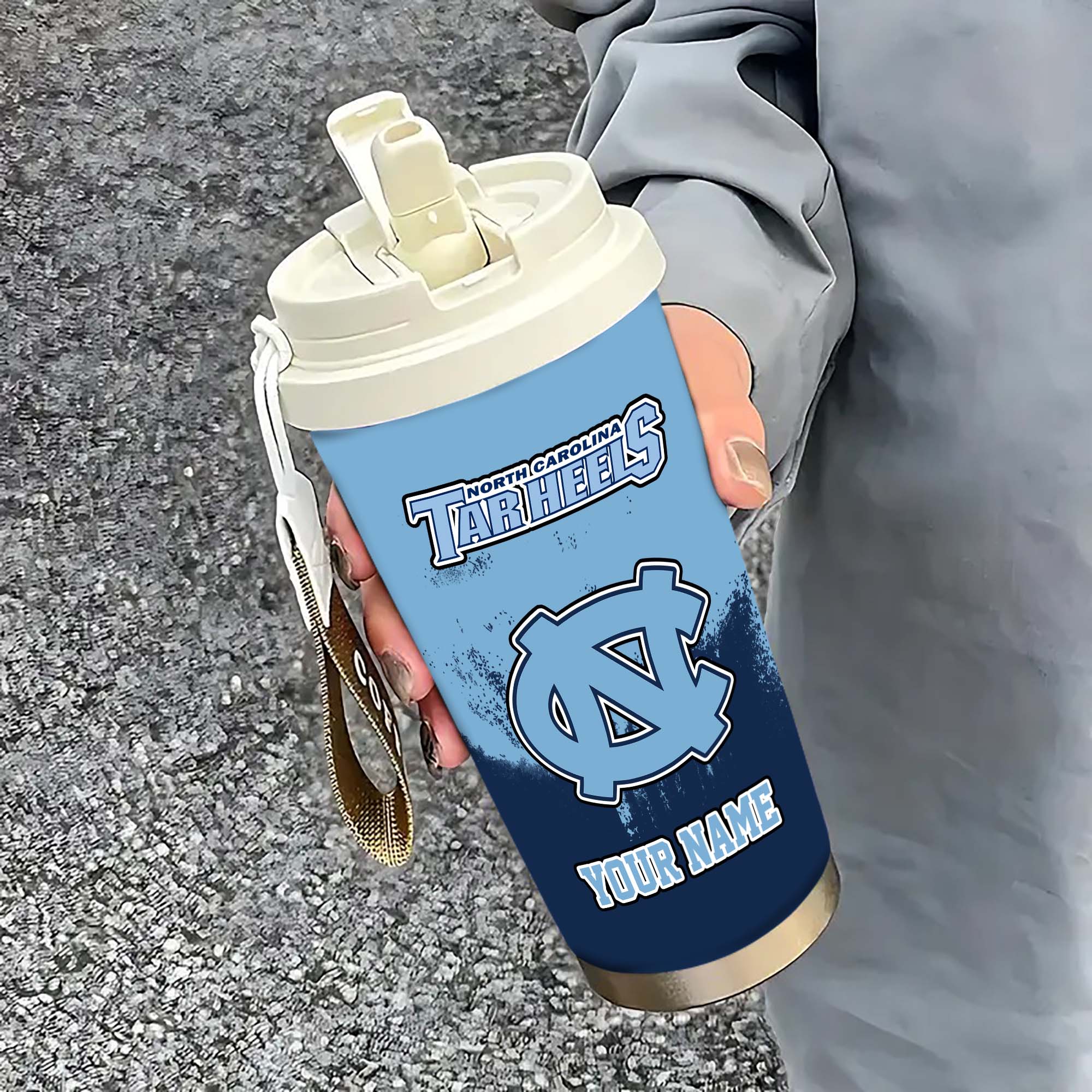 North Carolina Tar Heels Insulated Coffee Mug with Straw and Lid, Portable Coffee Travel Mug for Car, Fan Gifts EHIVM-0211799