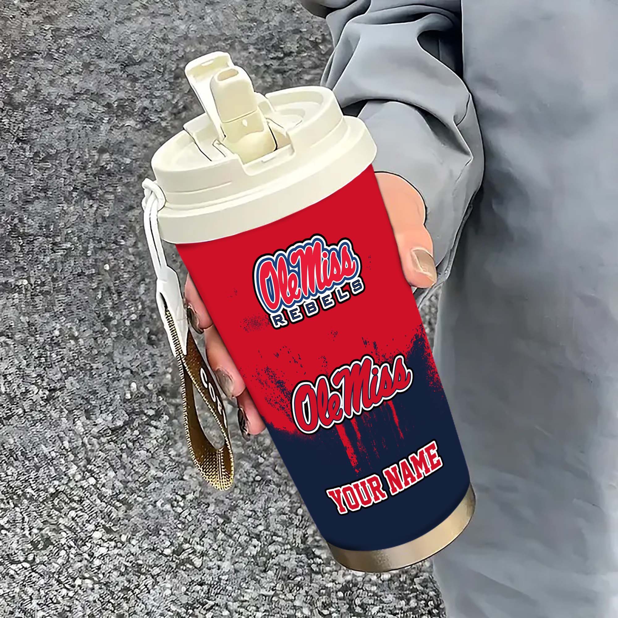 Ole Miss Rebels Insulated Coffee Mug with Straw and Lid, Portable Coffee Travel Mug for Car, Fan Gifts EHIVM-0211799