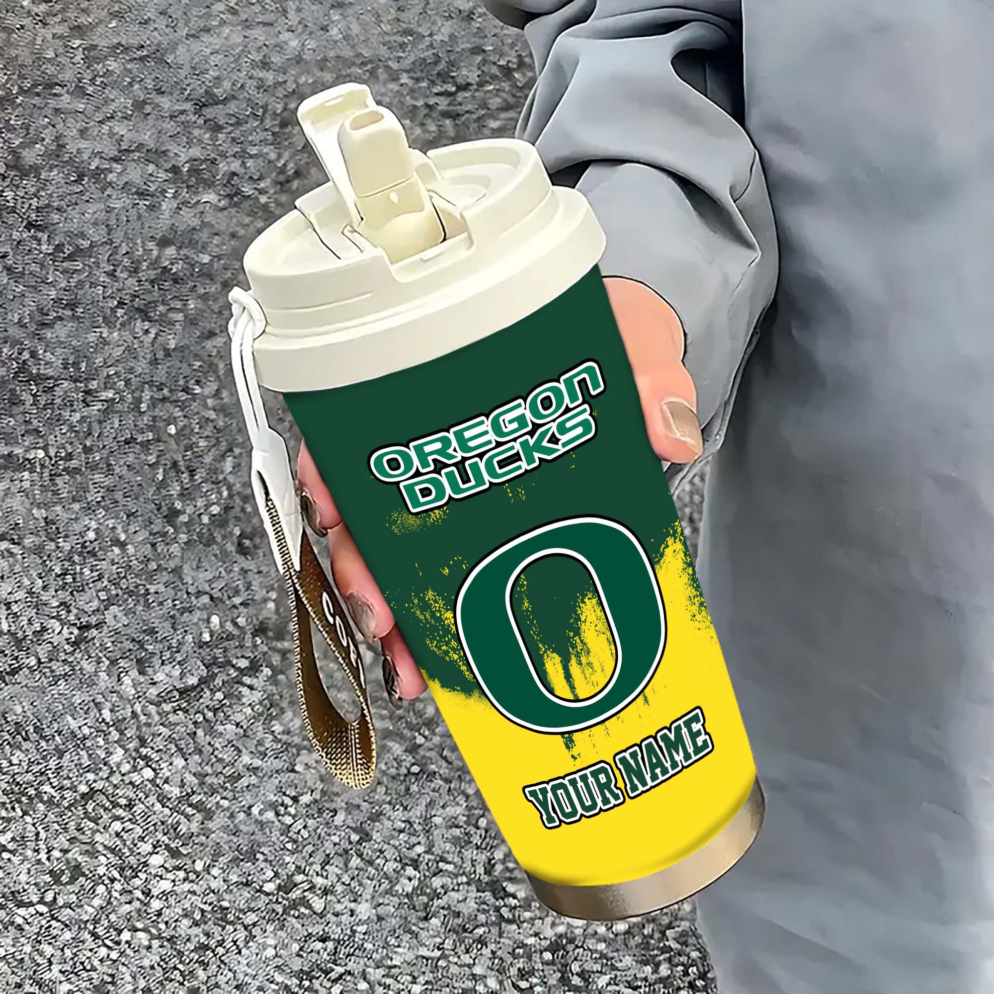 Oregon Ducks Insulated Coffee Mug with Straw and Lid, Portable Coffee Travel Mug for Car, Fan Gifts EHIVM-0211799