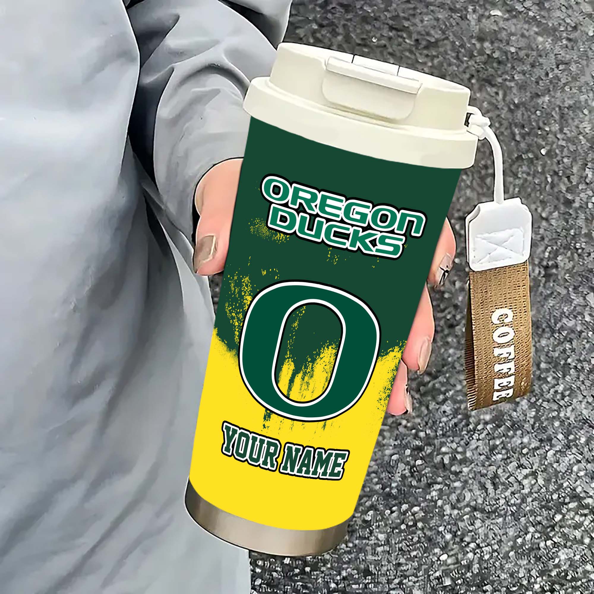Alternative view of Oregon Ducks Insulated Coffee Mug with Straw and Lid, Portable Coffee Travel Mug for Car, Fan Gifts EHIVM-0211799