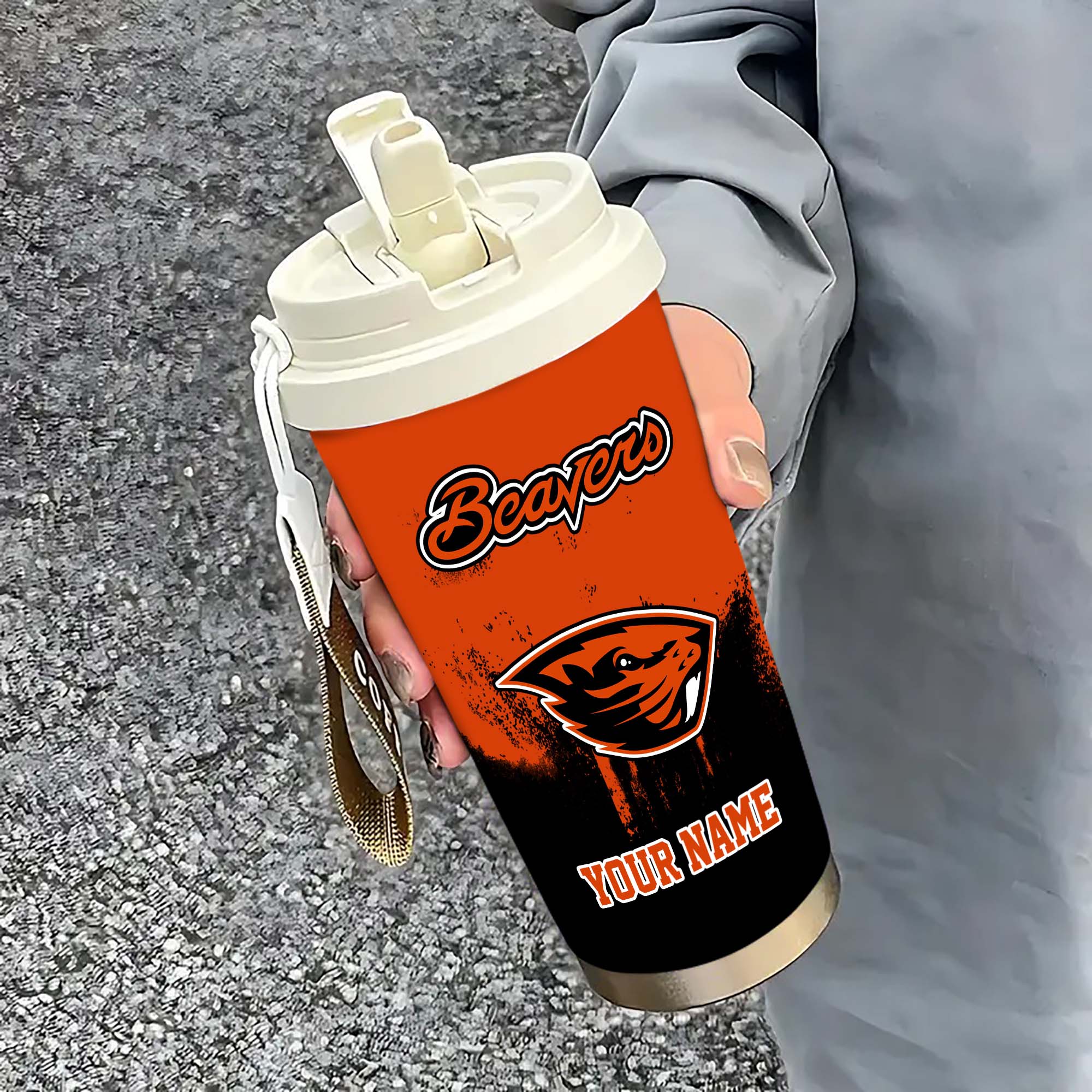 Oregon State Beavers Insulated Coffee Mug with Straw and Lid, Portable Coffee Travel Mug for Car, Fan Gifts EHIVM-0211799