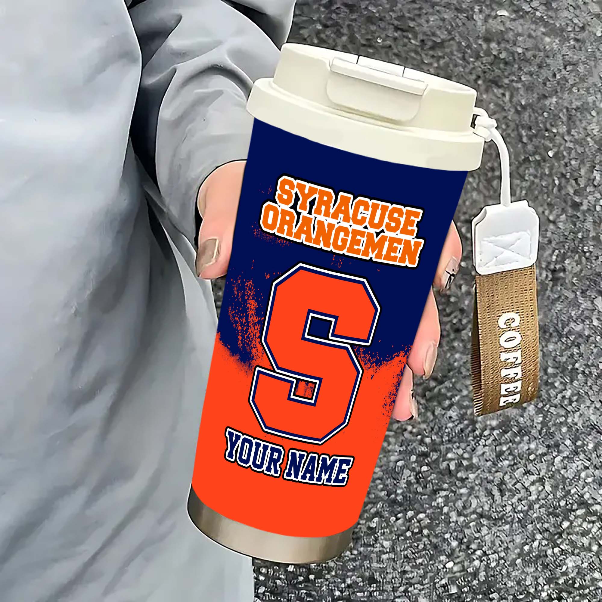 Alternative view of Syracuse Orange Insulated Coffee Mug with Straw and Lid, Portable Coffee Travel Mug for Car, Fan Gifts EHIVM-0211799
