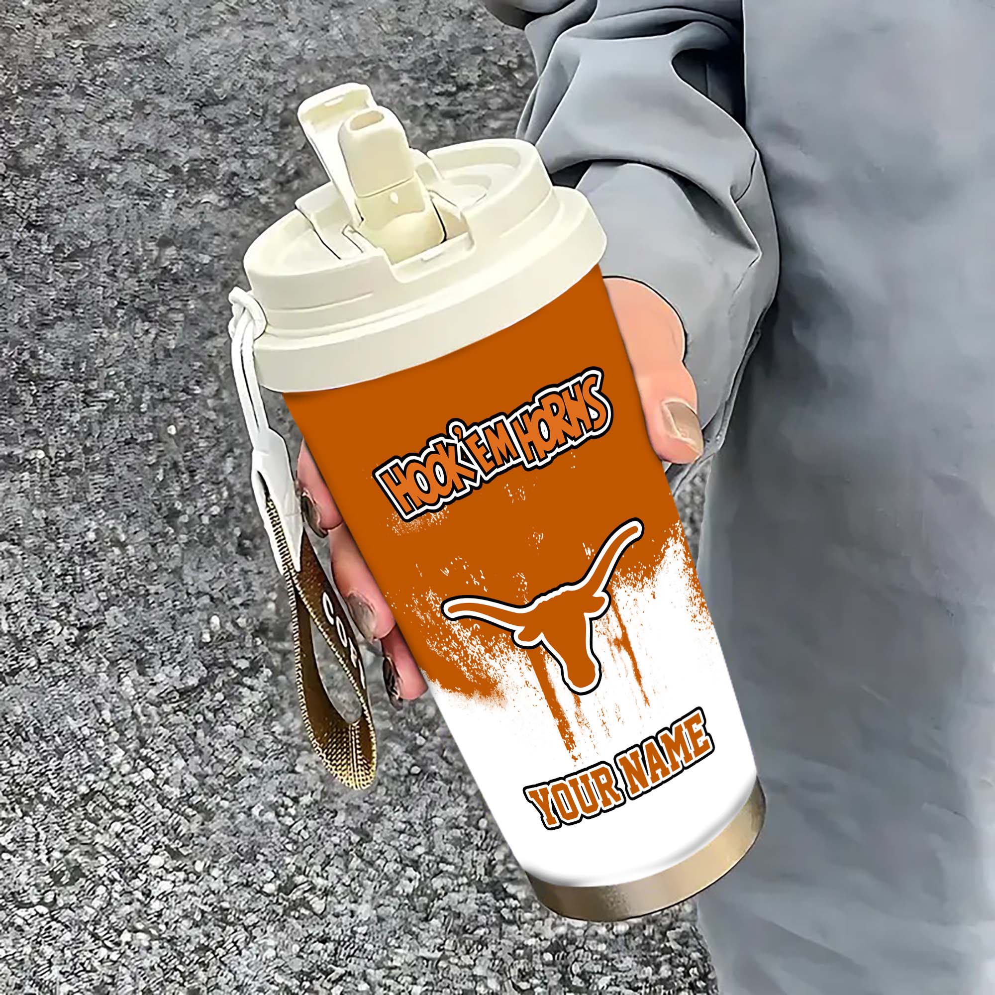 Texas Longhorns Insulated Coffee Mug with Straw and Lid, Portable Coffee Travel Mug for Car, Fan Gifts EHIVM-0211799