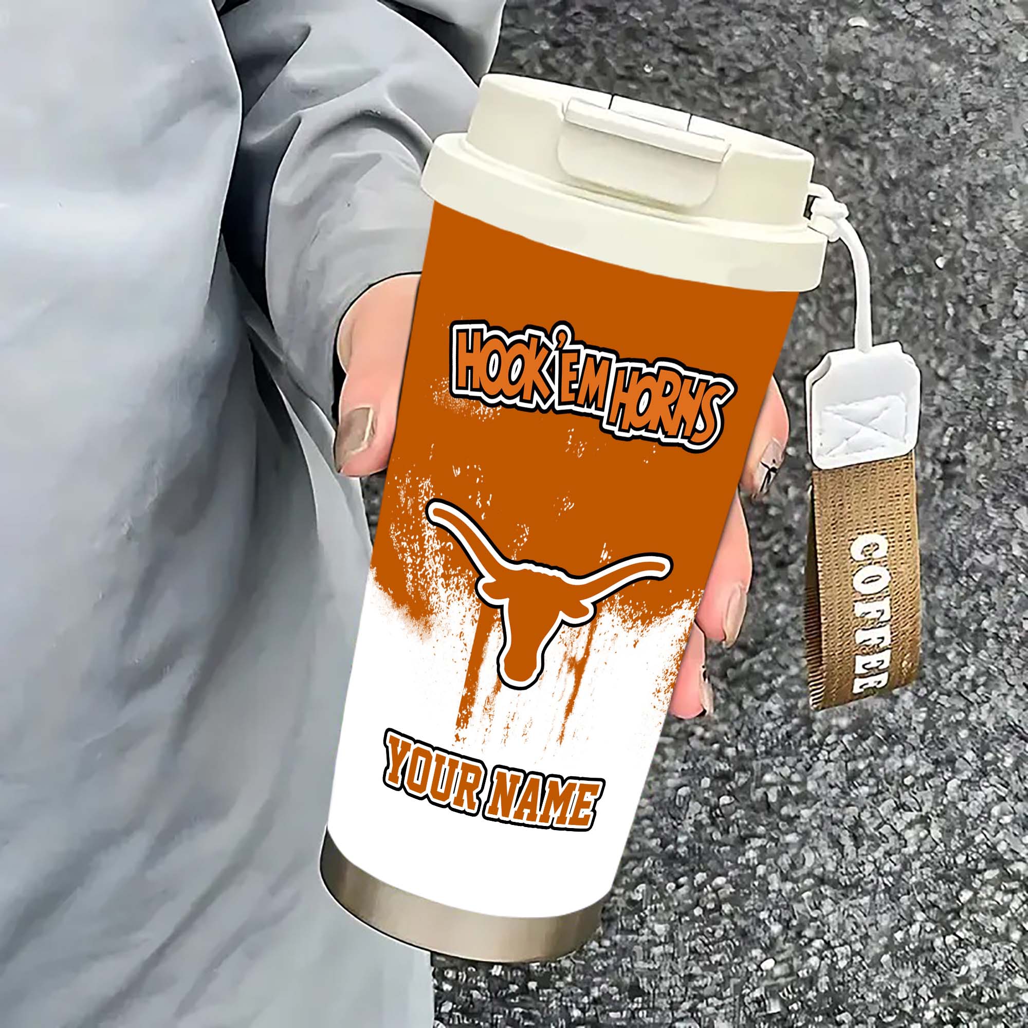 Alternative view of Texas Longhorns Insulated Coffee Mug with Straw and Lid, Portable Coffee Travel Mug for Car, Fan Gifts EHIVM-0211799