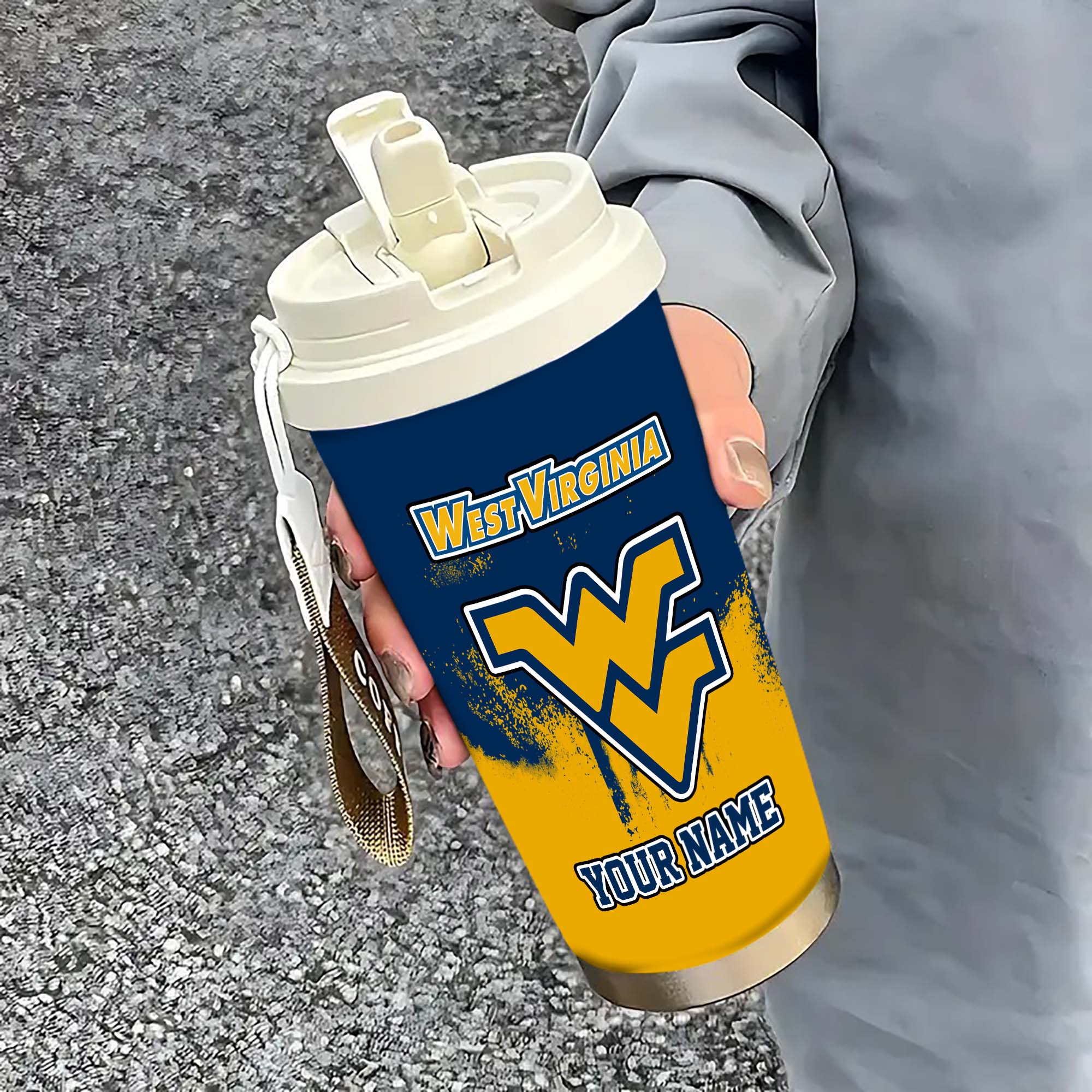 West Virginia Mountaineers Insulated Coffee Mug with Straw and Lid, Portable Coffee Travel Mug for Car, Fan Gifts EHIVM-0211799