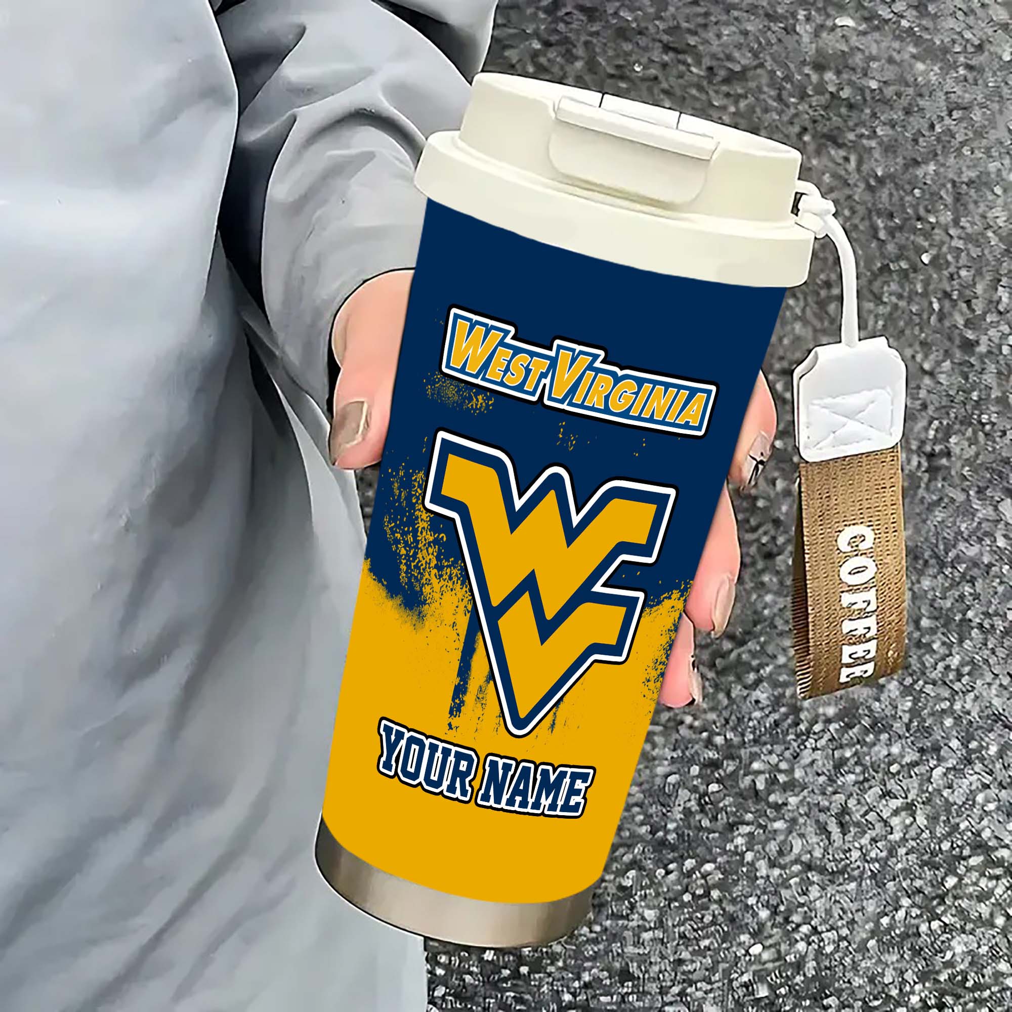 Alternative view of West Virginia Mountaineers Insulated Coffee Mug with Straw and Lid, Portable Coffee Travel Mug for Car, Fan Gifts EHIVM-0211799