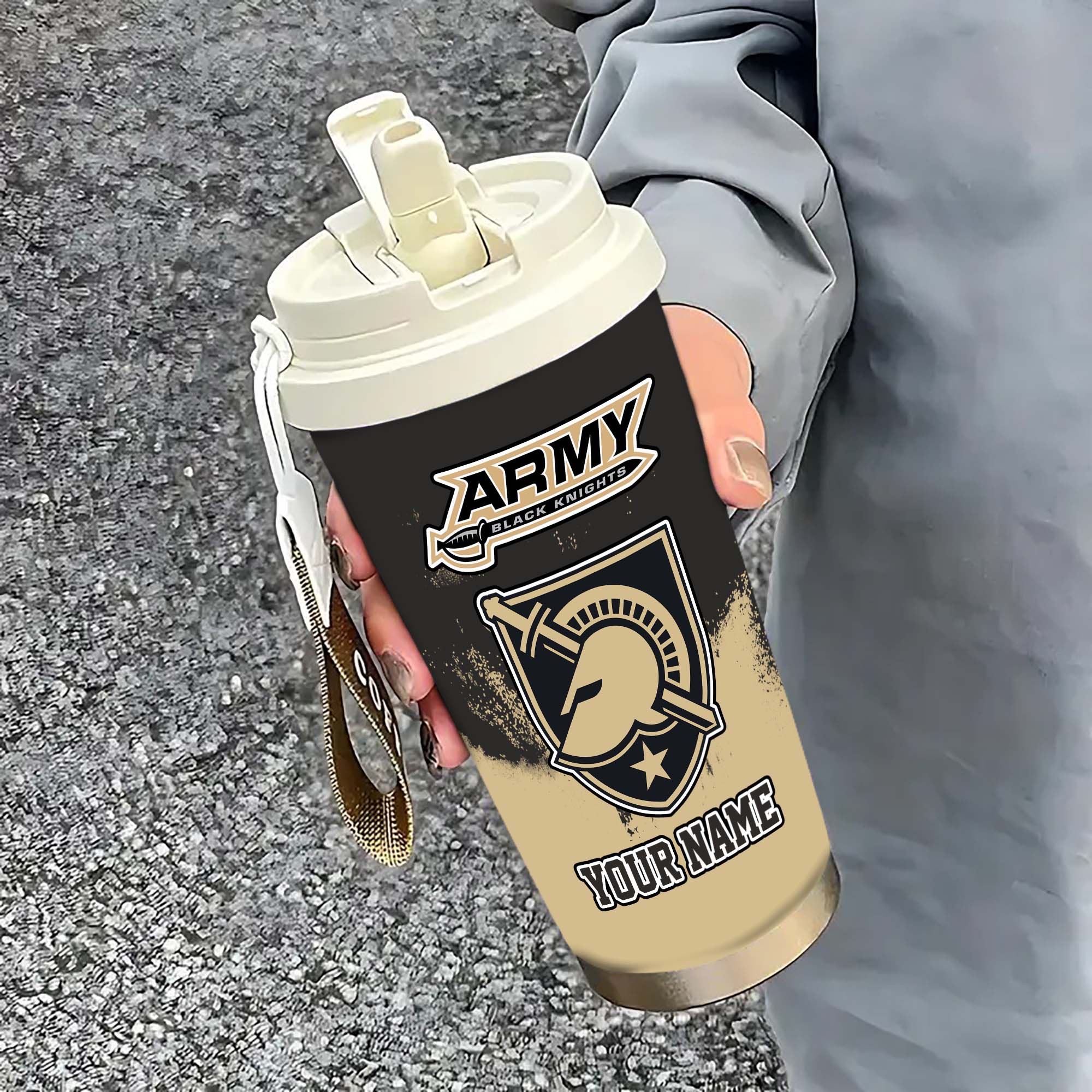 Army Black Knights Insulated Coffee Mug with Straw and Lid, Portable Coffee Travel Mug for Car, Fan Gifts EHIVM-0211799