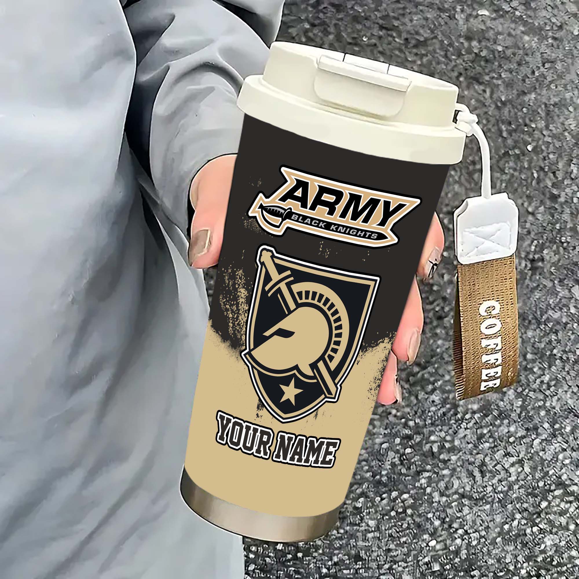Alternative view of Army Black Knights Insulated Coffee Mug with Straw and Lid, Portable Coffee Travel Mug for Car, Fan Gifts EHIVM-0211799