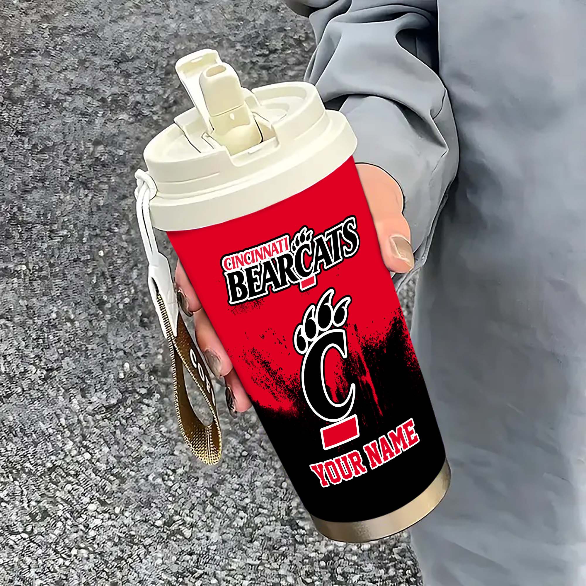 Cincinnati Bearcats Insulated Coffee Mug with Straw and Lid, Portable Coffee Travel Mug for Car, Fan Gifts EHIVM-0211799