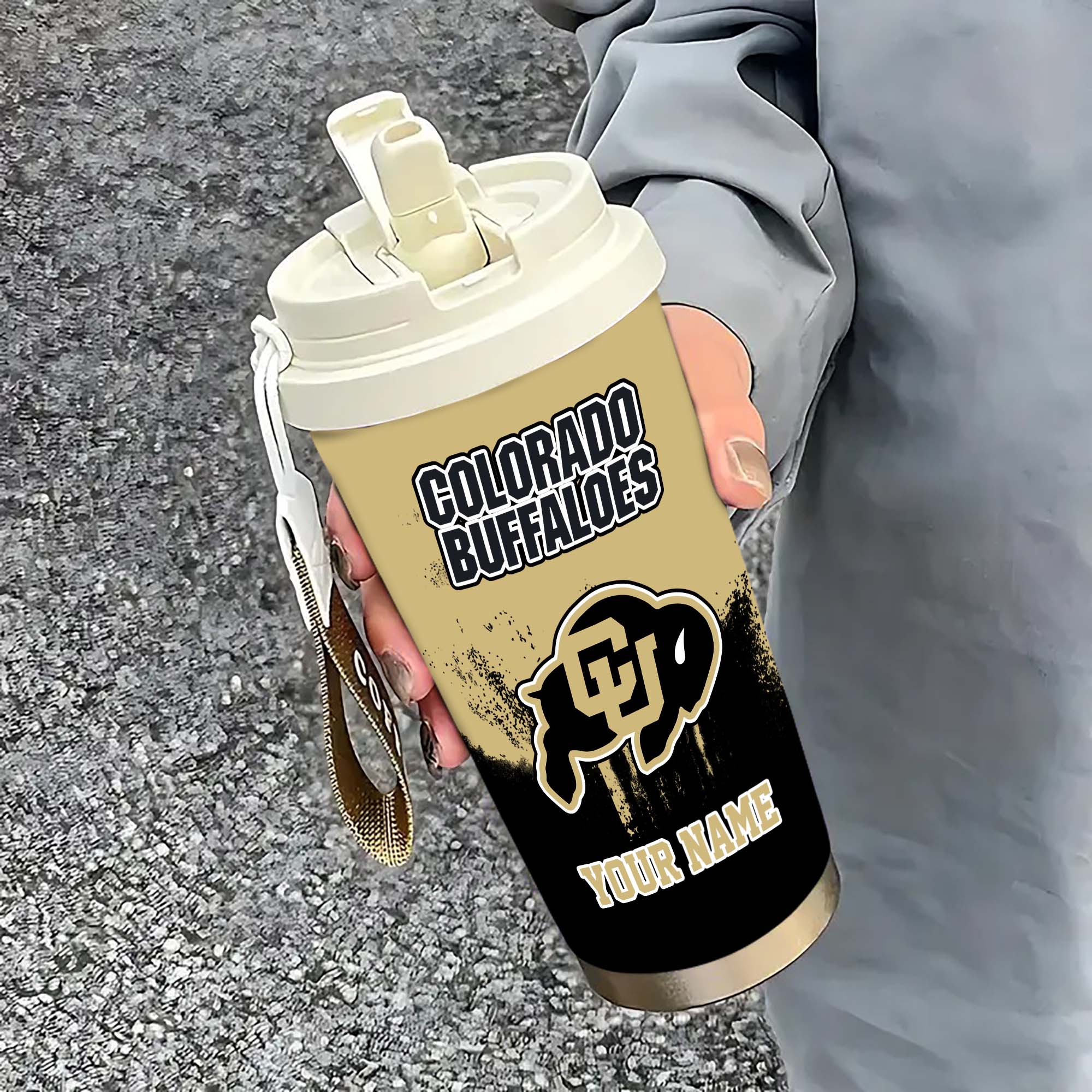 Colorado Buffaloes Insulated Coffee Mug with Straw and Lid, Portable Coffee Travel Mug for Car, Fan Gifts EHIVM-0211799