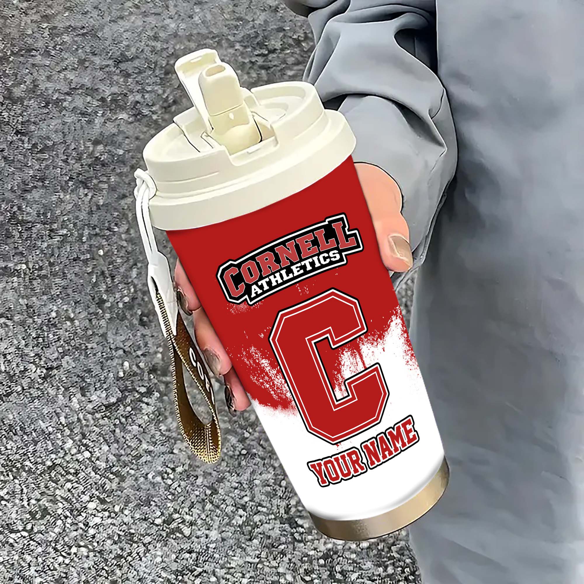 Cornell Big Red Insulated Coffee Mug with Straw and Lid, Portable Coffee Travel Mug for Car, Fan Gifts EHIVM-0211799