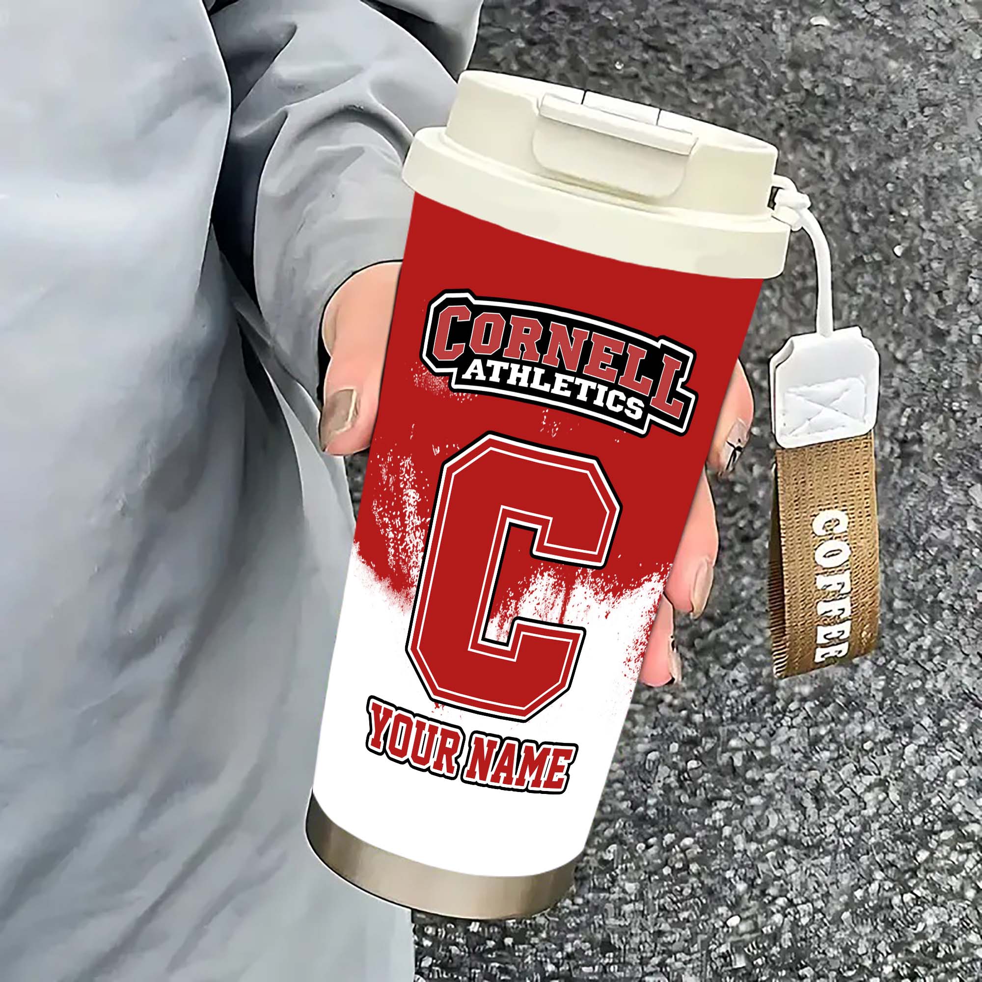 Alternative view of Cornell Big Red Insulated Coffee Mug with Straw and Lid, Portable Coffee Travel Mug for Car, Fan Gifts EHIVM-0211799