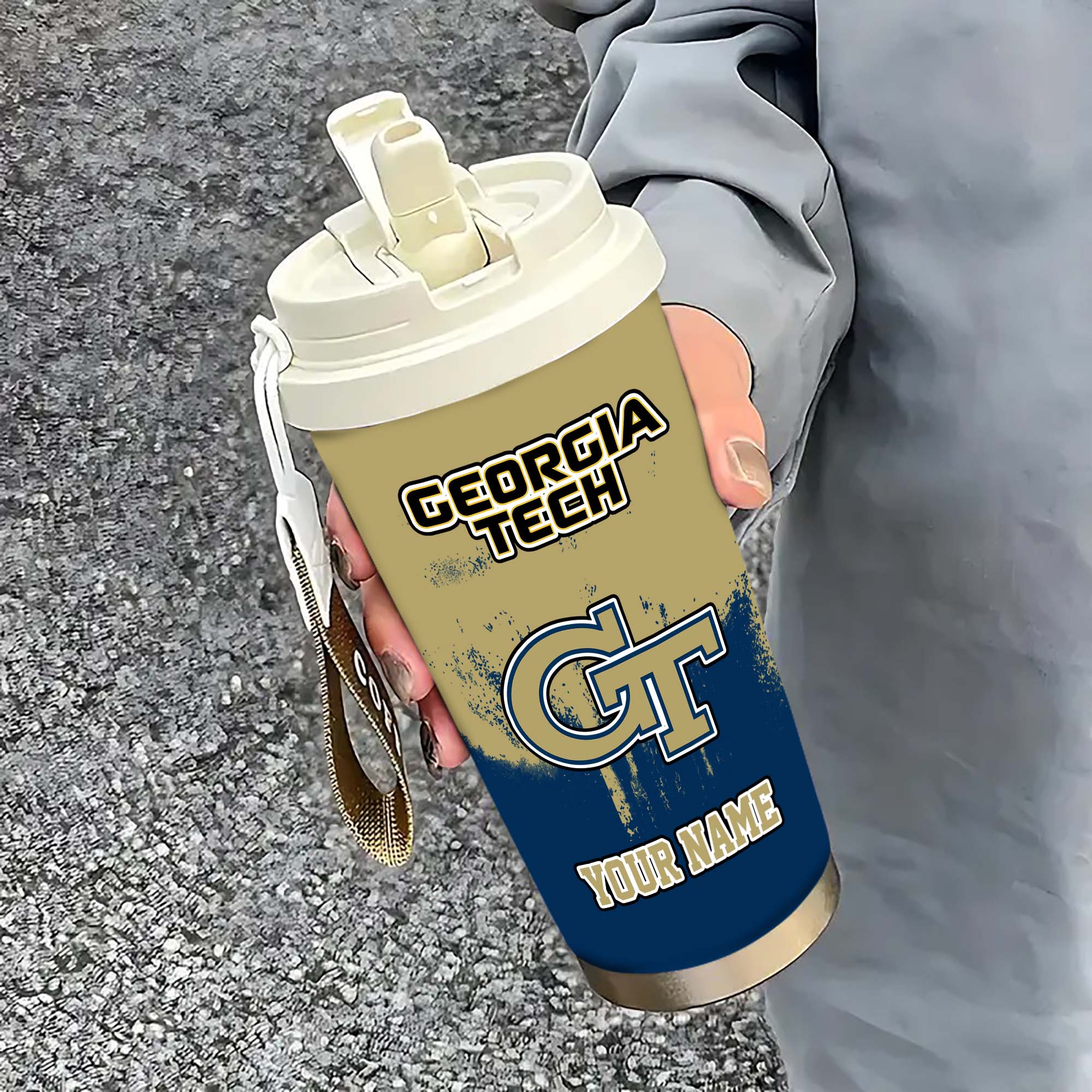Georgia Tech Yellow Jackets Insulated Coffee Mug with Straw and Lid, Portable Coffee Travel Mug for Car, Fan Gifts EHIVM-0211799