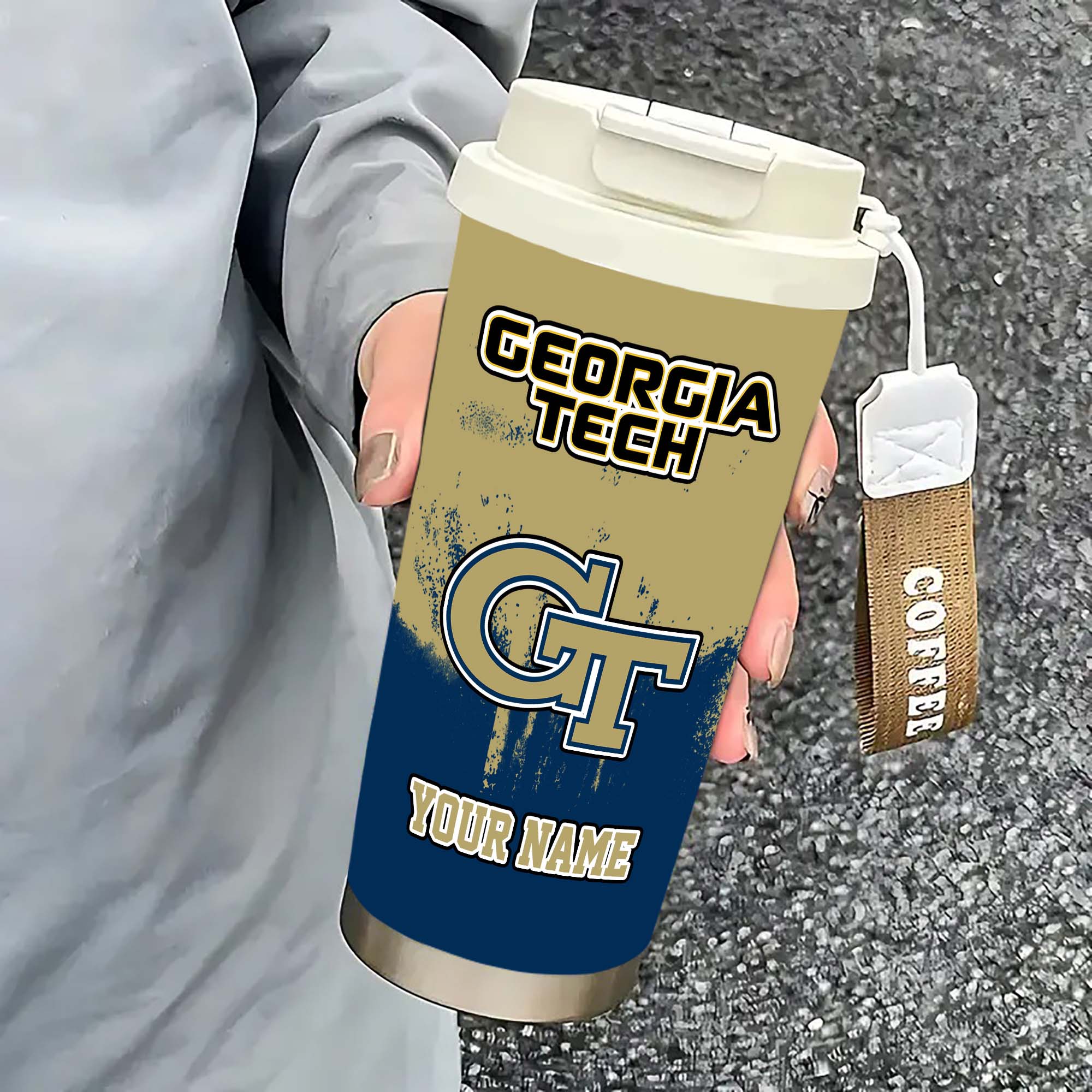 Alternative view of Georgia Tech Yellow Jackets Insulated Coffee Mug with Straw and Lid, Portable Coffee Travel Mug for Car, Fan Gifts EHIVM-0211799