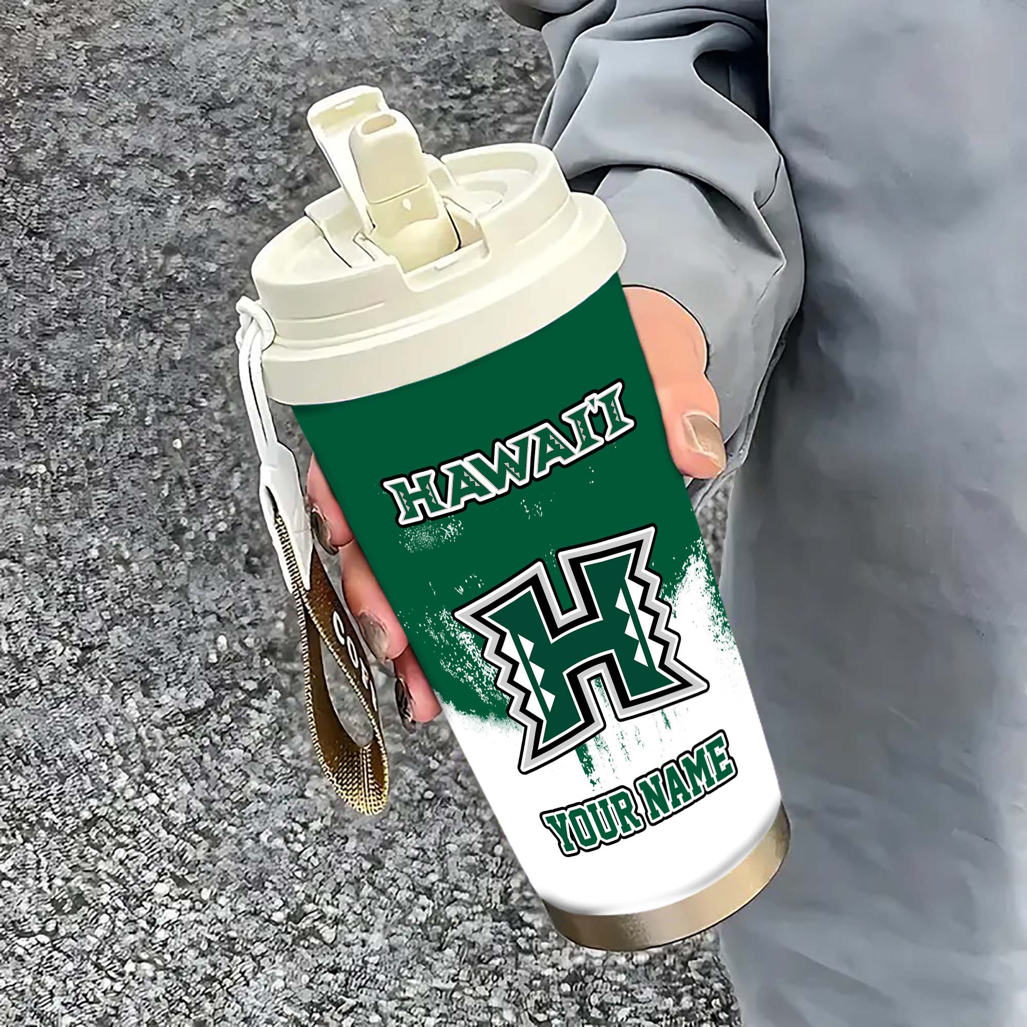 Hawaii Rainbow Warriors Insulated Coffee Mug with Straw and Lid, Portable Coffee Travel Mug for Car, Fan Gifts EHIVM-0211799